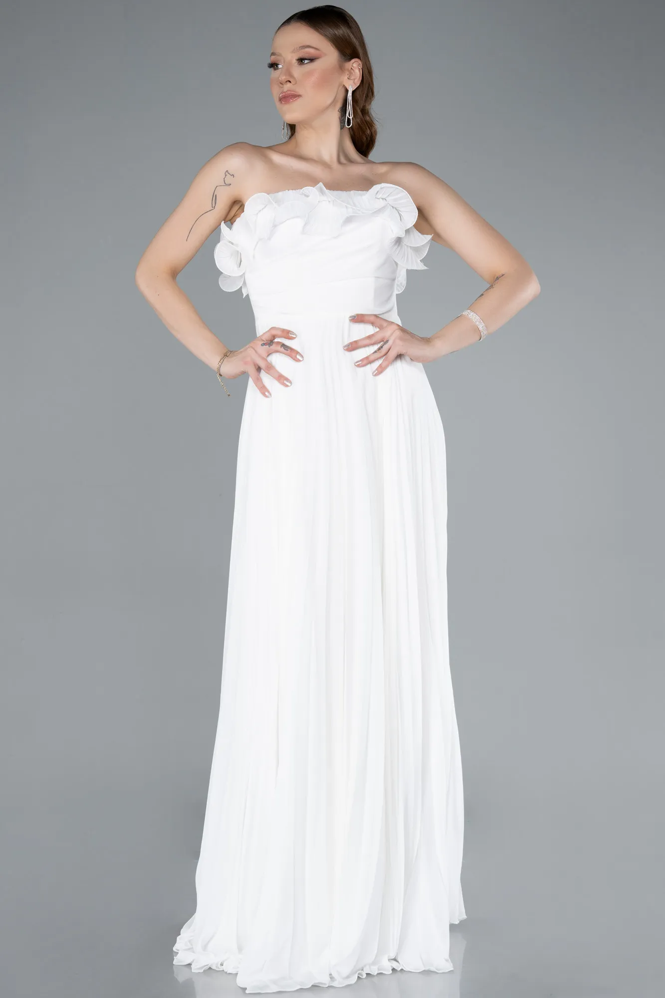 Ecru-Strapless Long Chiffon Prom Gown ABU4866