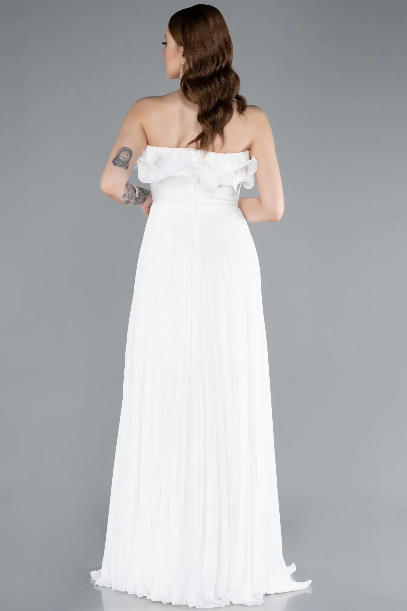 Ecru-Strapless Long Chiffon Prom Gown ABU4866