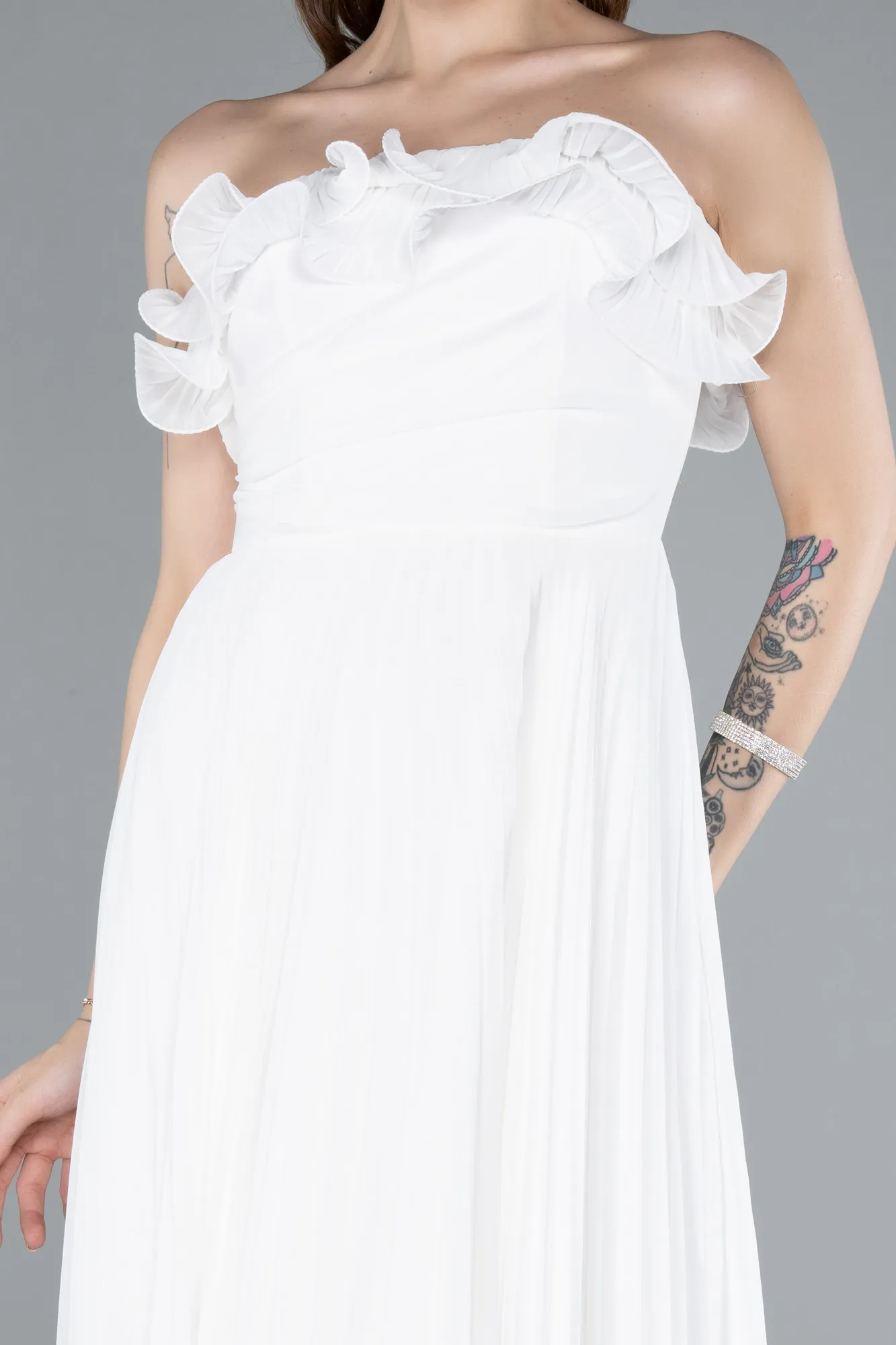 Ecru-Strapless Long Chiffon Prom Gown ABU4866