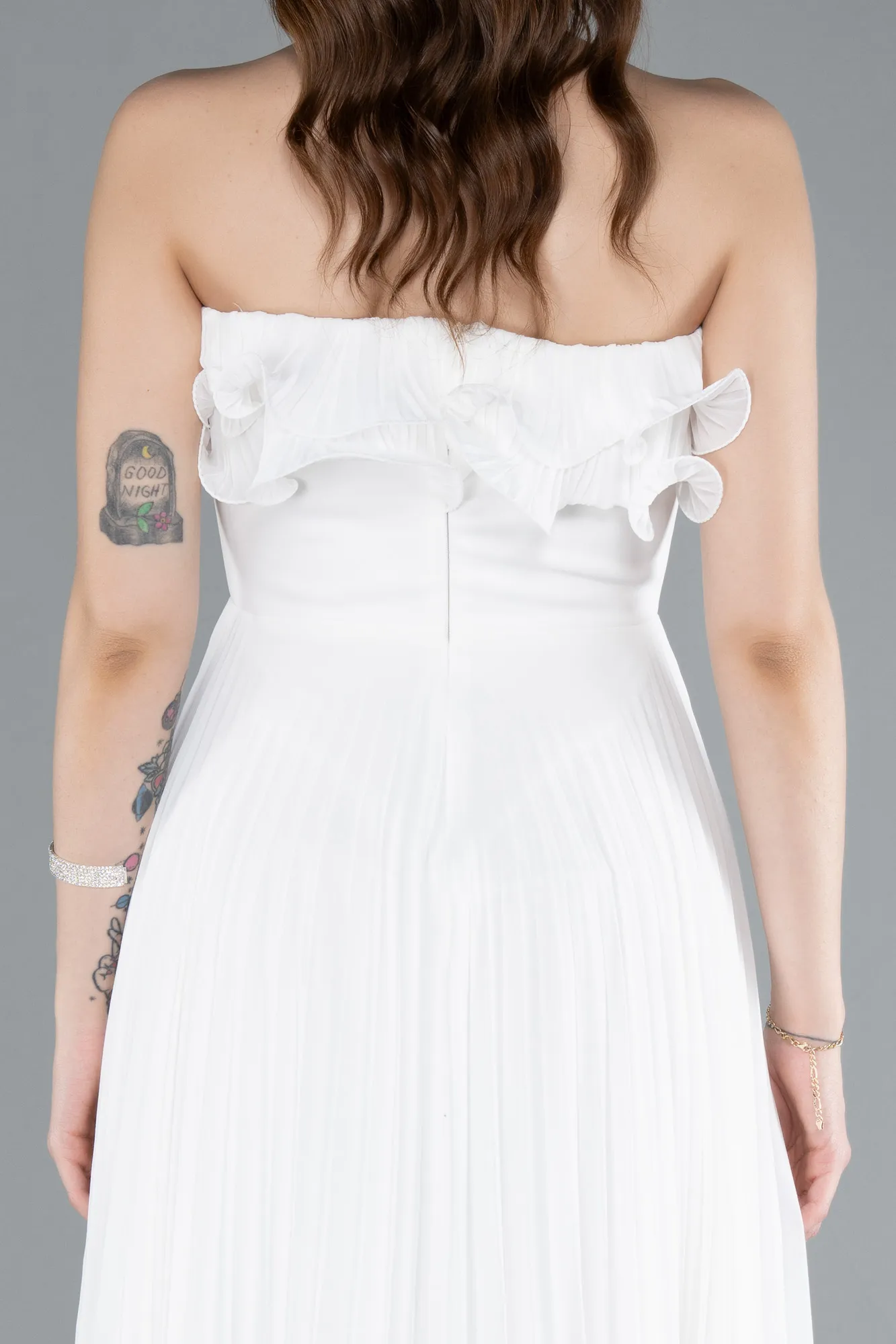 Ecru-Strapless Long Chiffon Prom Gown ABU4866