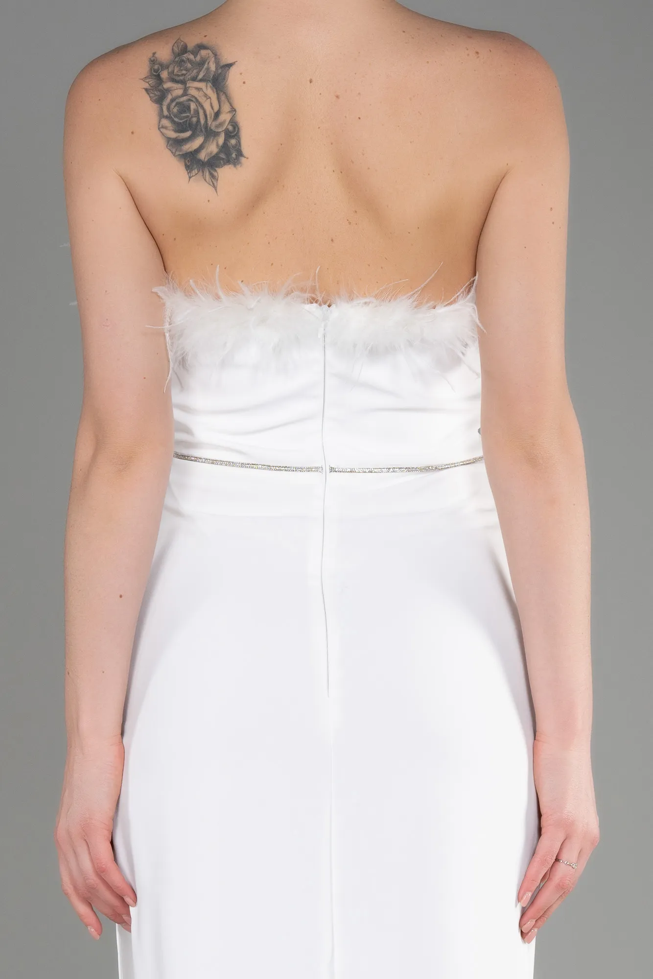 Ecru-Strapless Long Evening Dress ABU3830