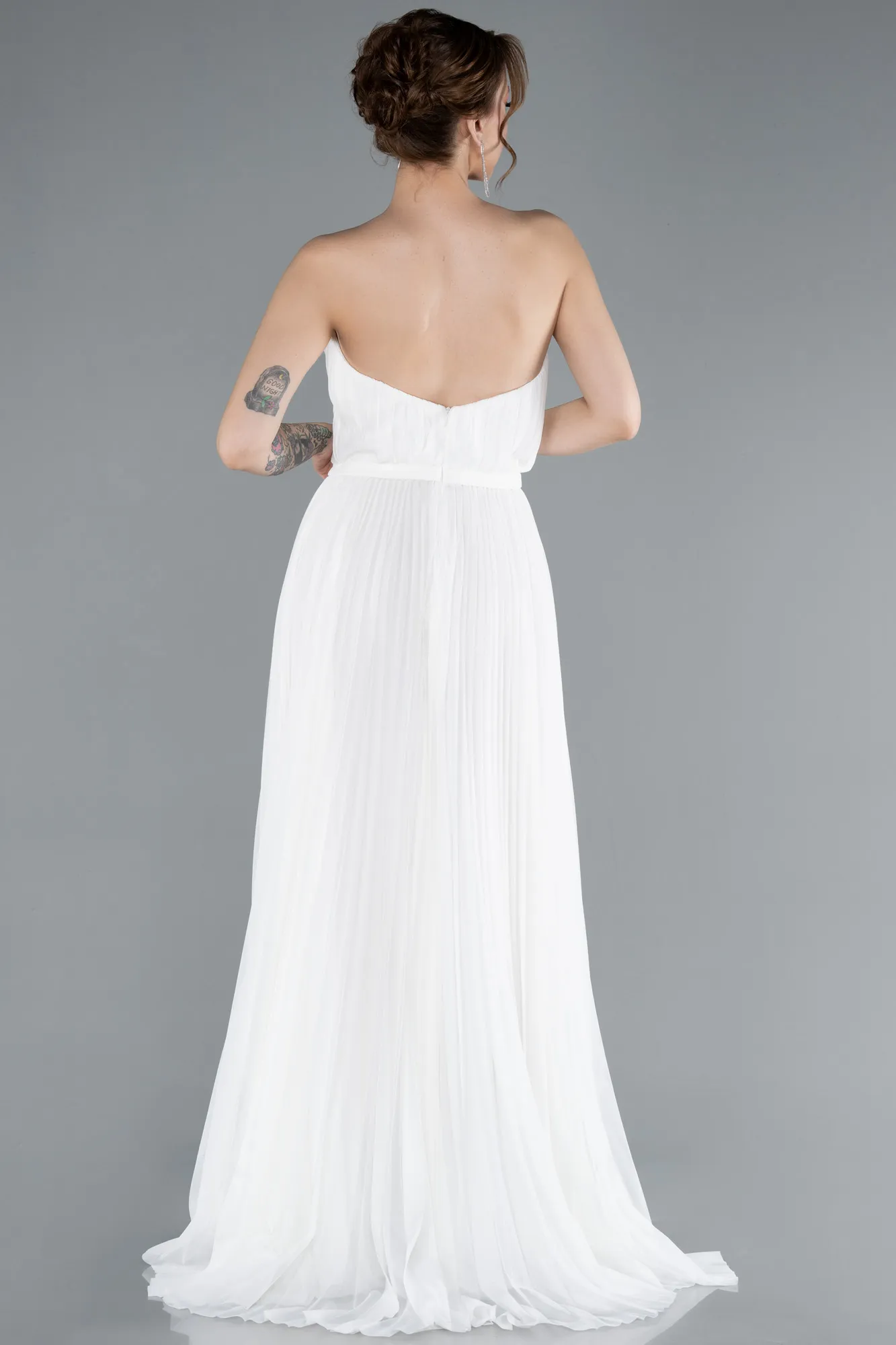Ecru-Strapless Long Evening Dress ABU4813