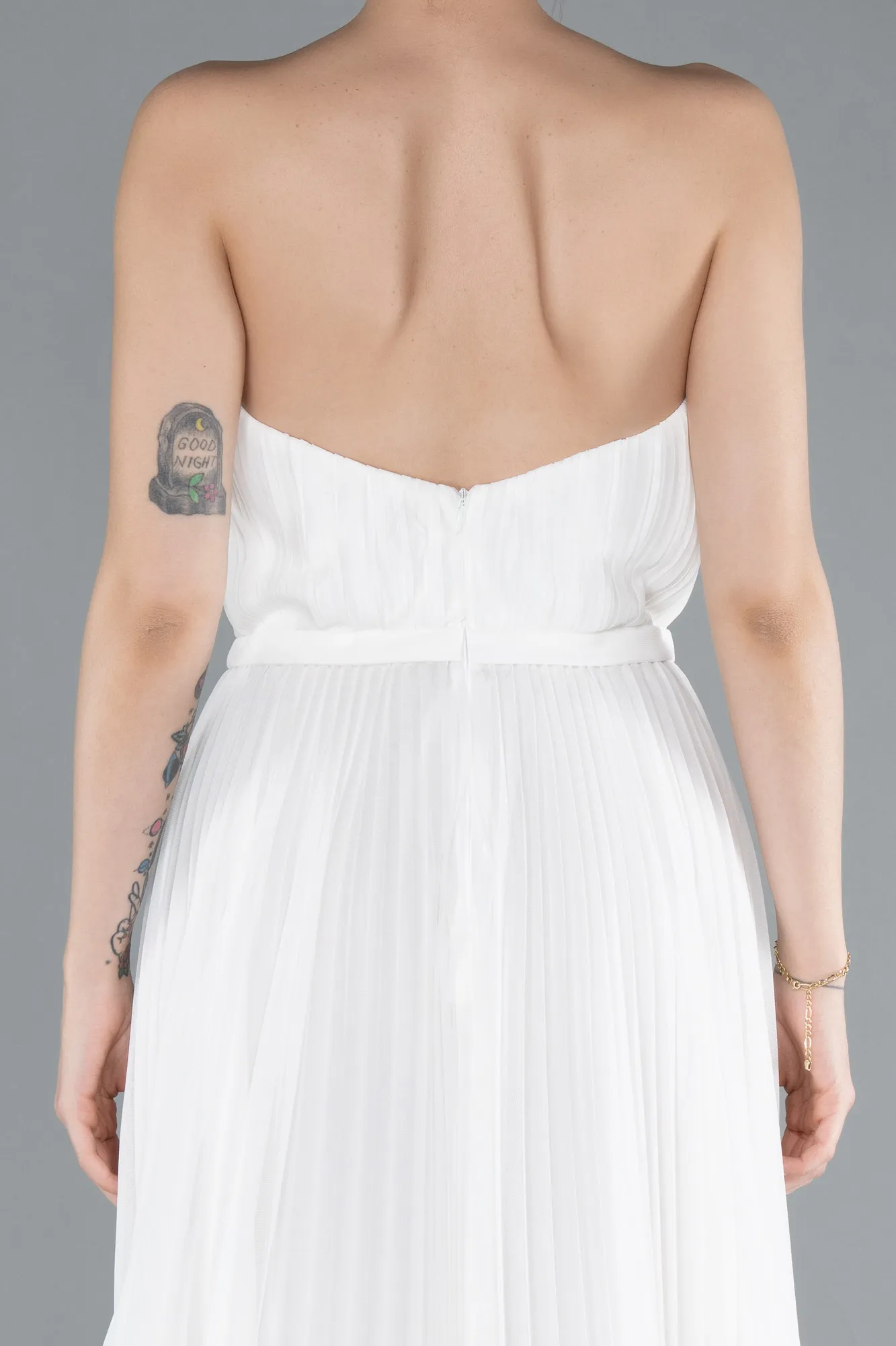 Ecru-Strapless Long Evening Dress ABU4813