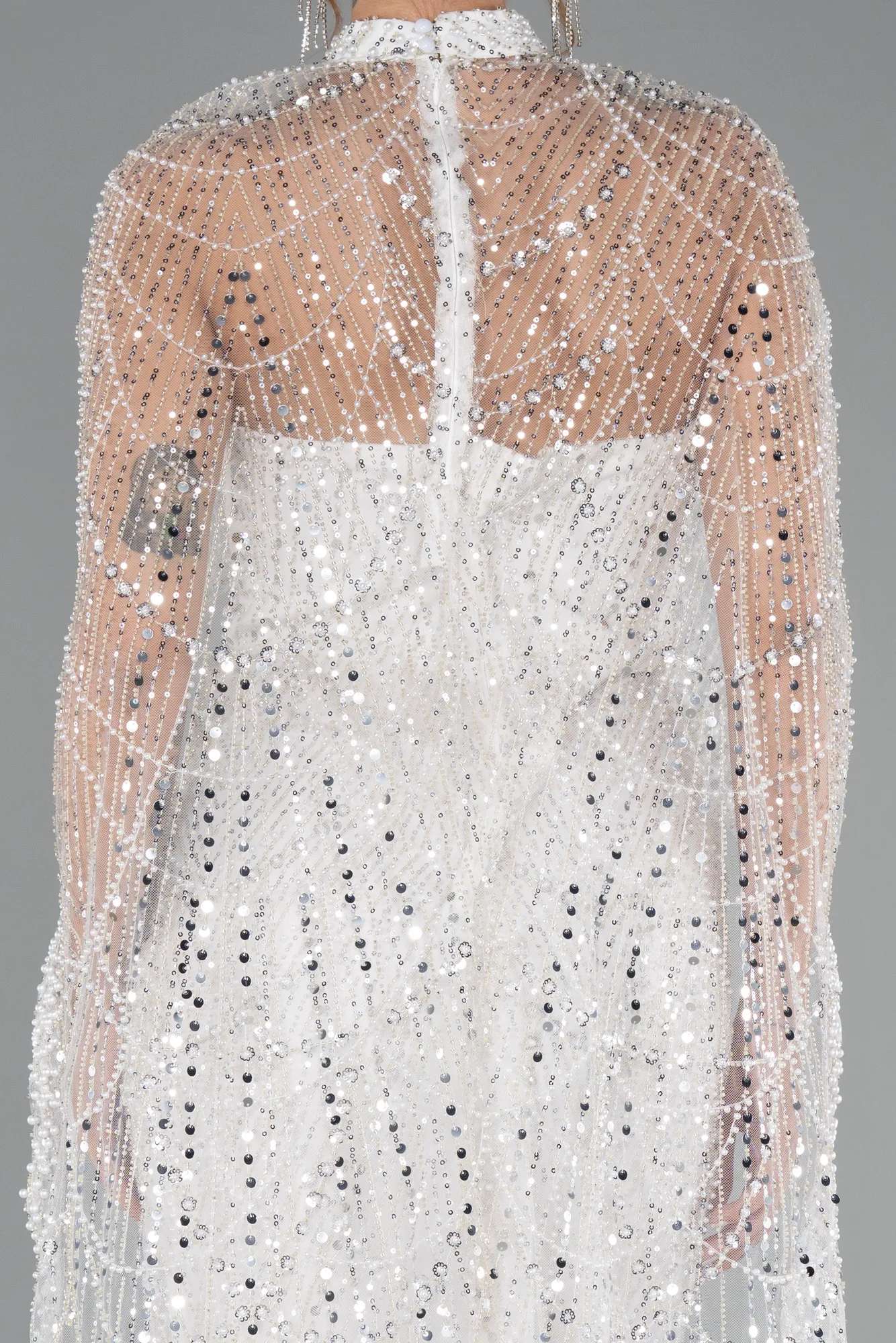 Ecru-Strapless Shawl Stoned Long Evening Gown ABU4517