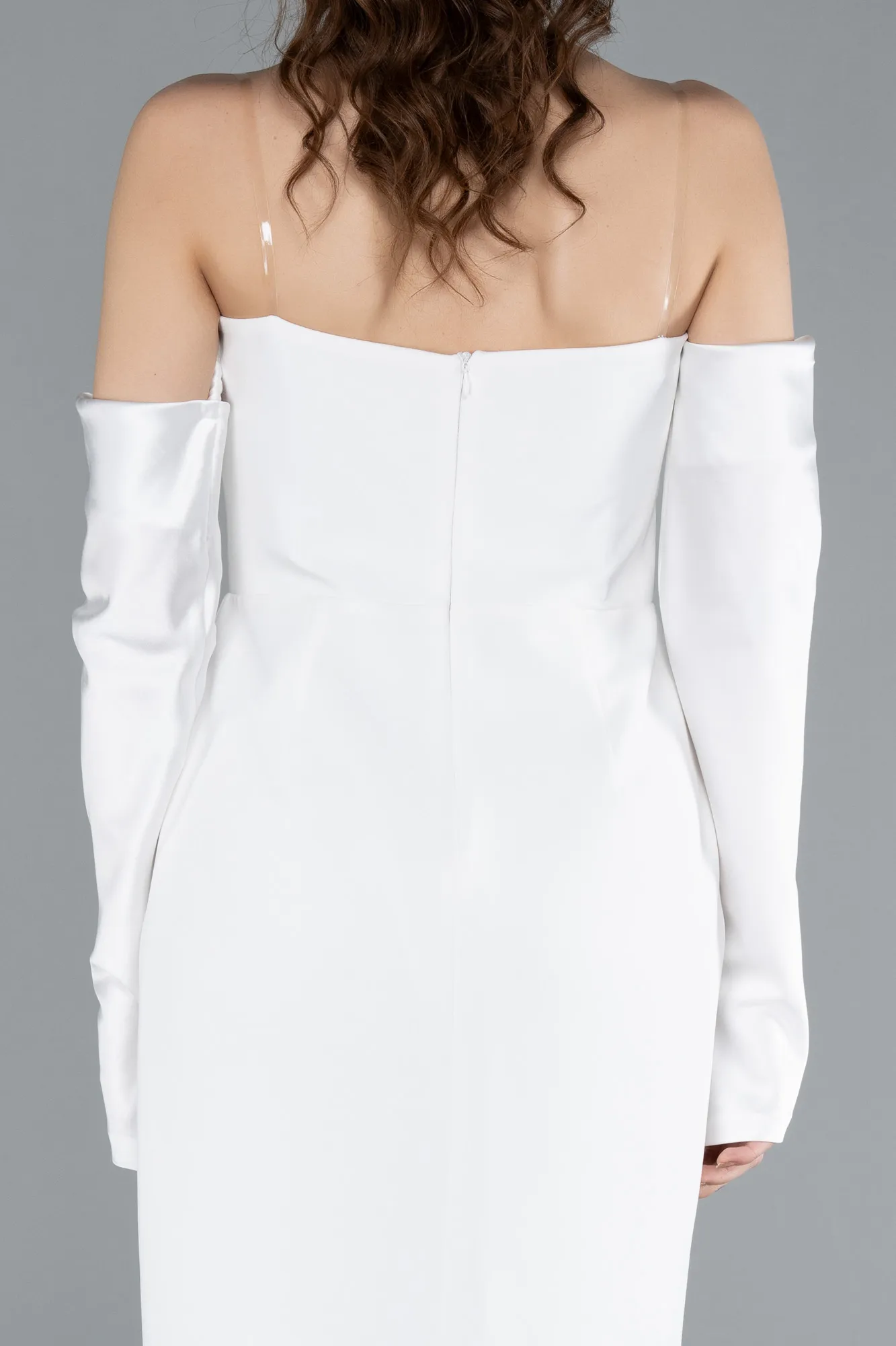 Ecru-Strapless Sleeve Accessory Midi Party Dress ABK2273