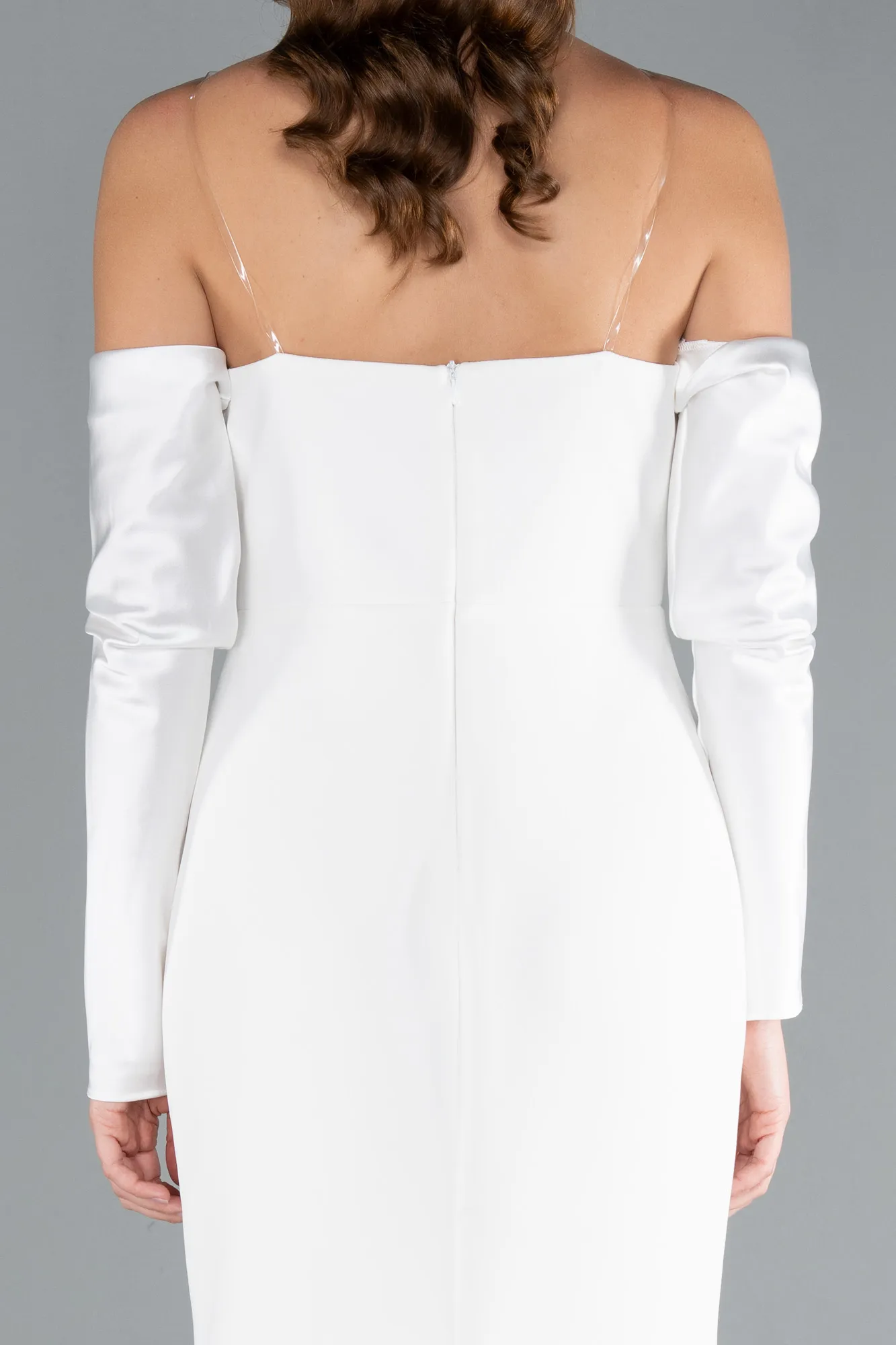 Ecru-Strapless Sleeve Accessory Slit Mermaid Prom Dress ABU4637