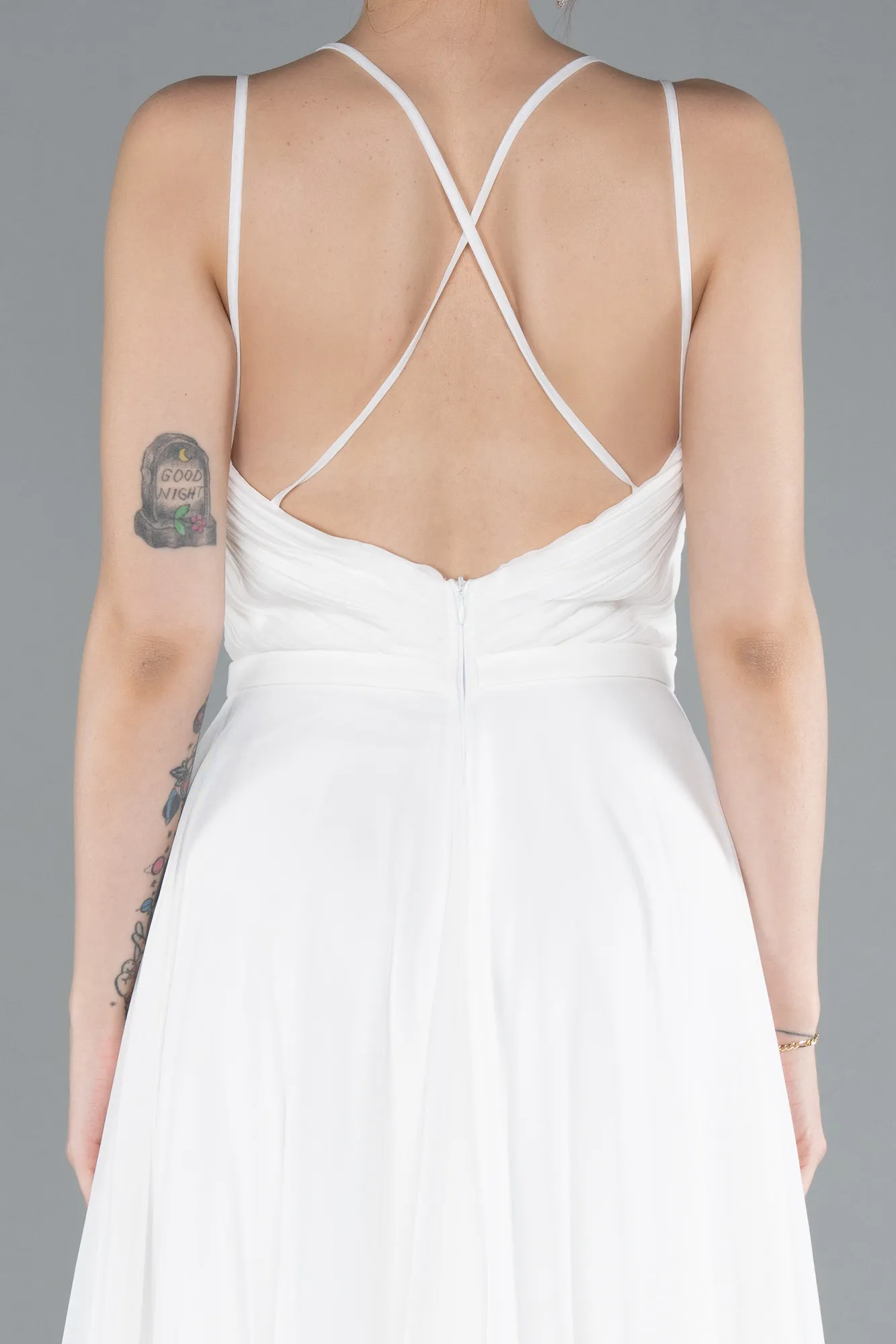 Ecru-Strapless Slit Long Evening Dress ABU4812