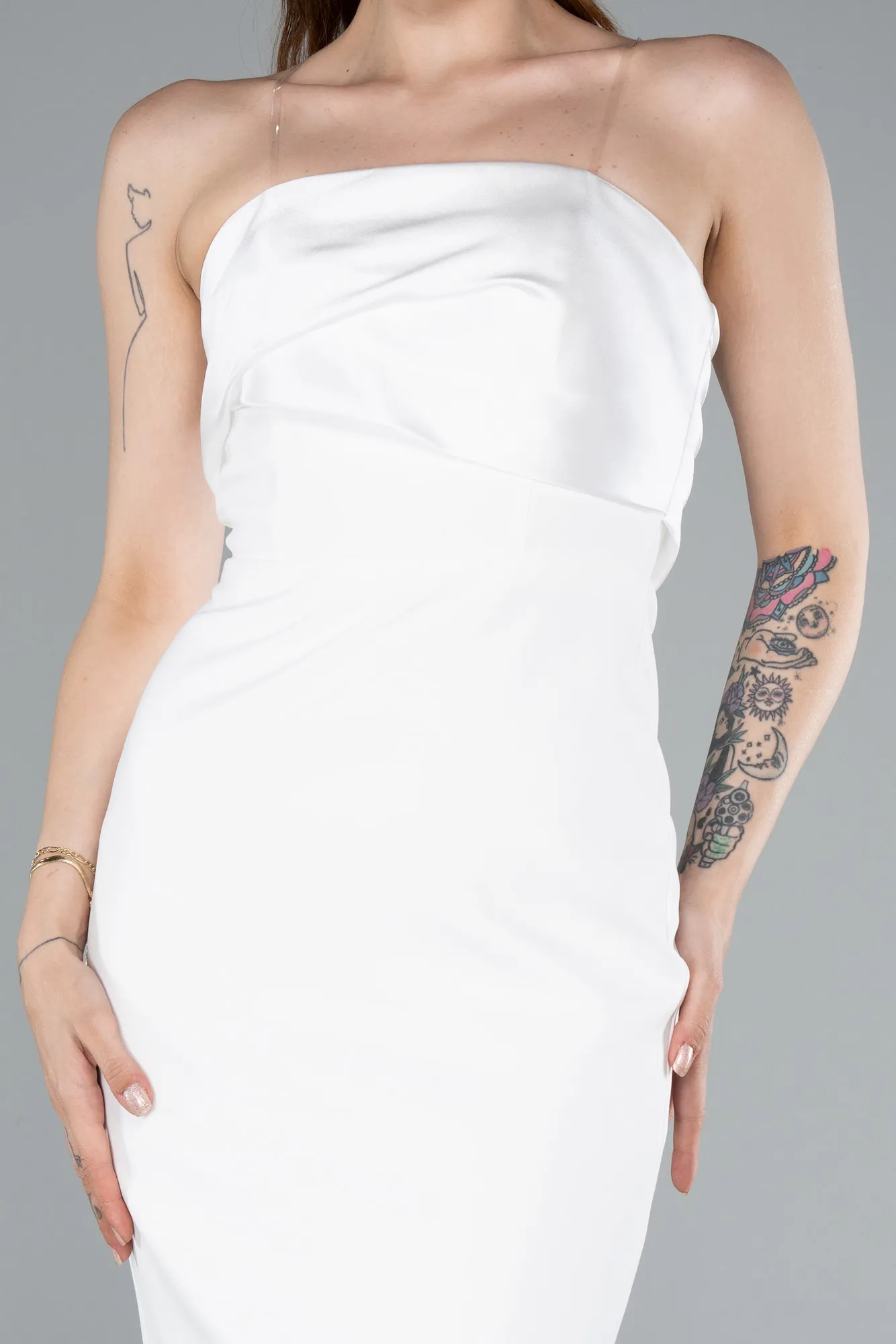 Ecru-Strapless Train Short Invitation Dress ABK2306