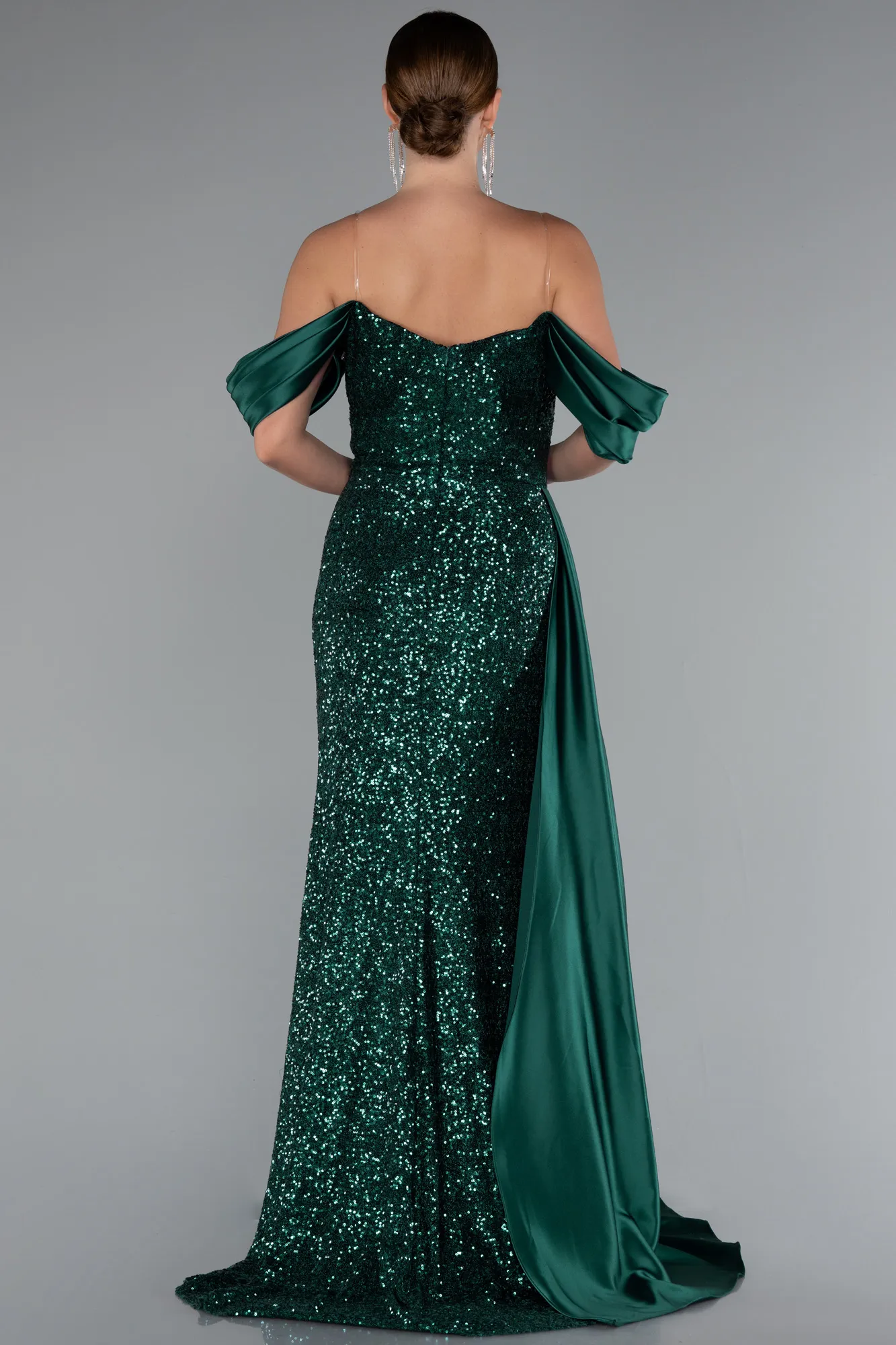 Emerald Green-Boat Neck Long Sequined Plus Size Evening Gown ABU4086