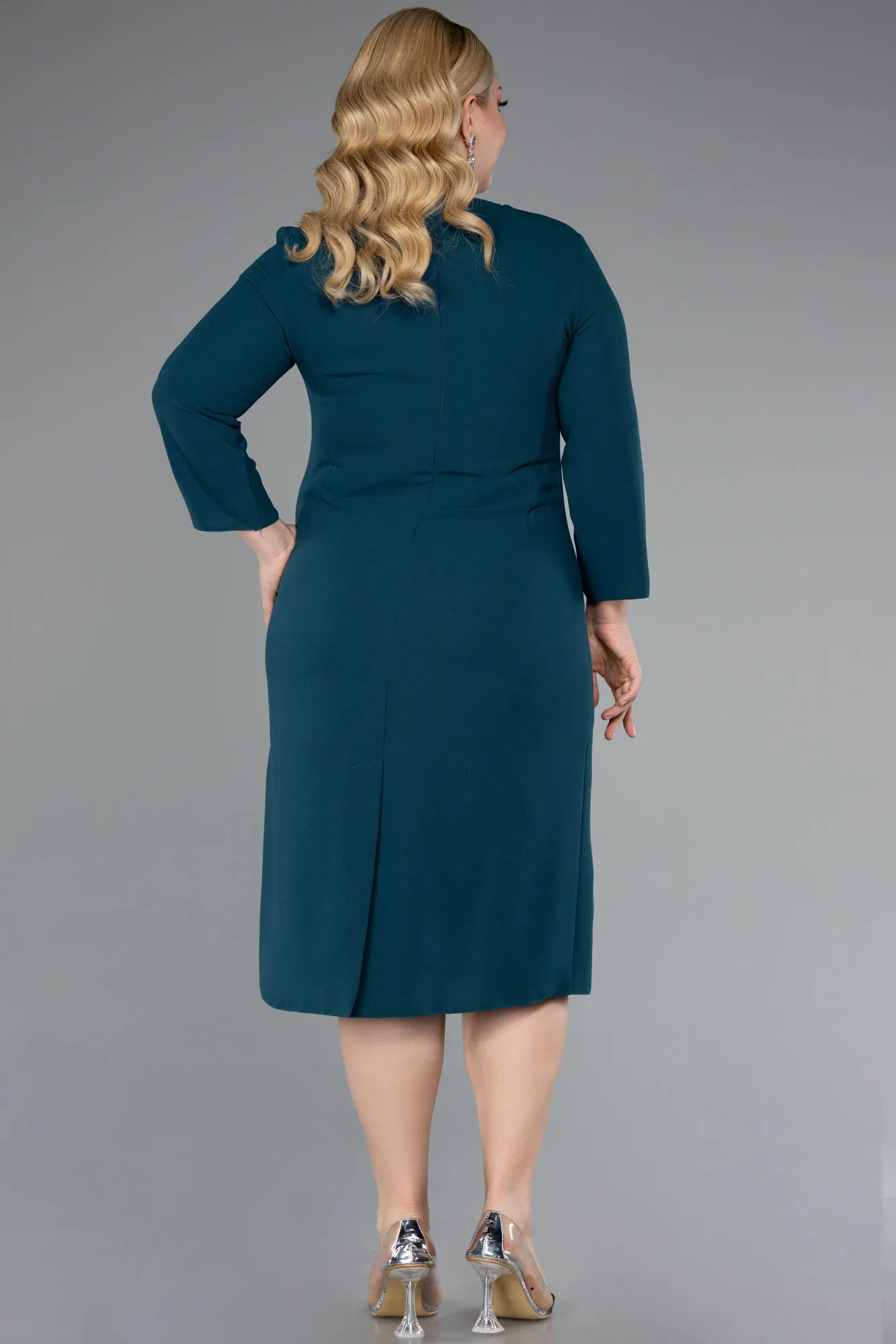 Emerald Green-Capri Sleeve Midi Plus Size Invitation Dress ABK2197