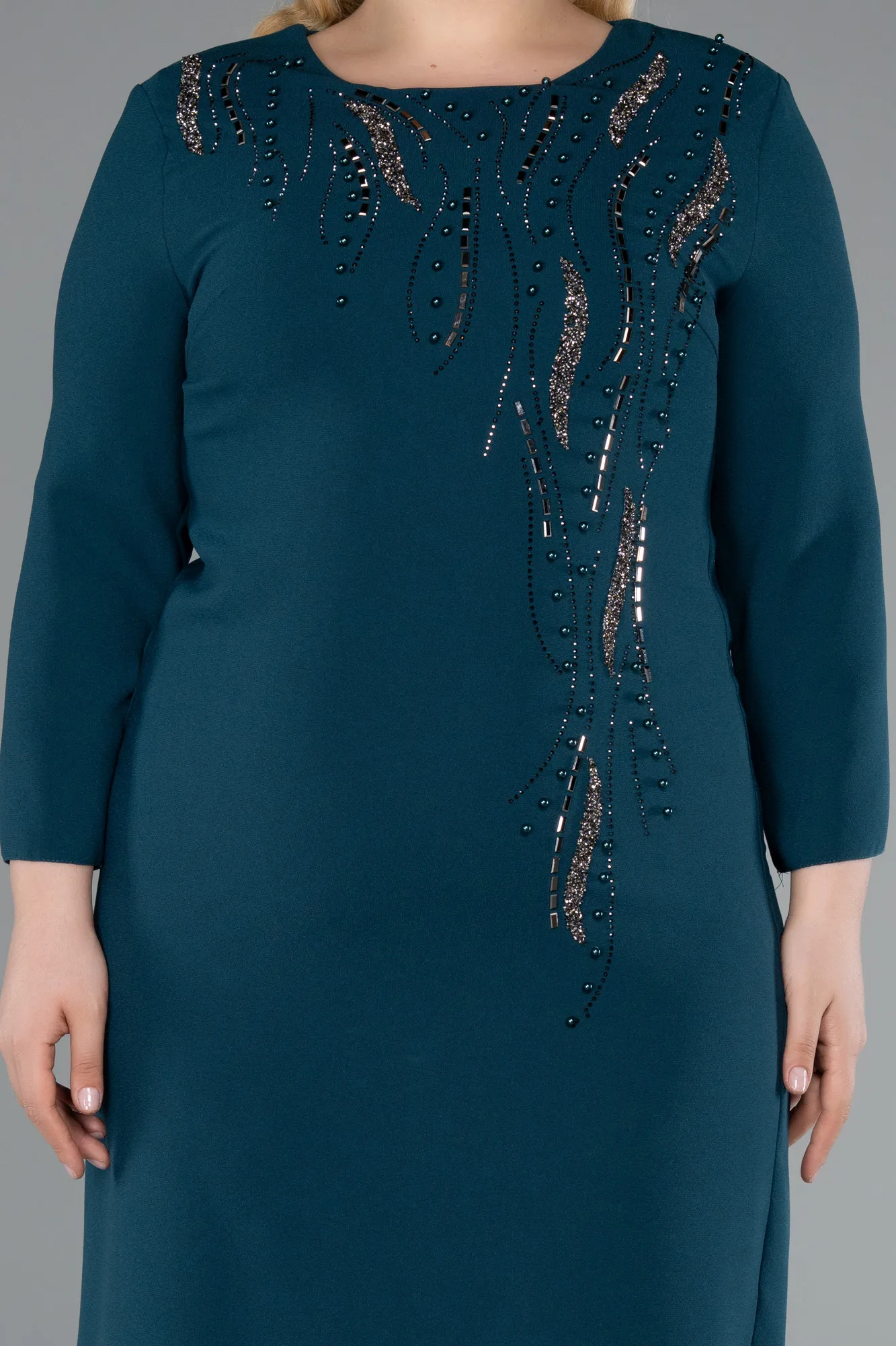 Emerald Green-Capri Sleeve Midi Plus Size Invitation Dress ABK2197