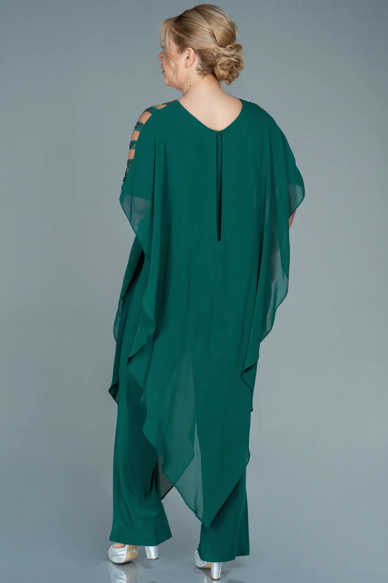 Emerald Green-Chiffon Plus Size Evening Dress ABT080
