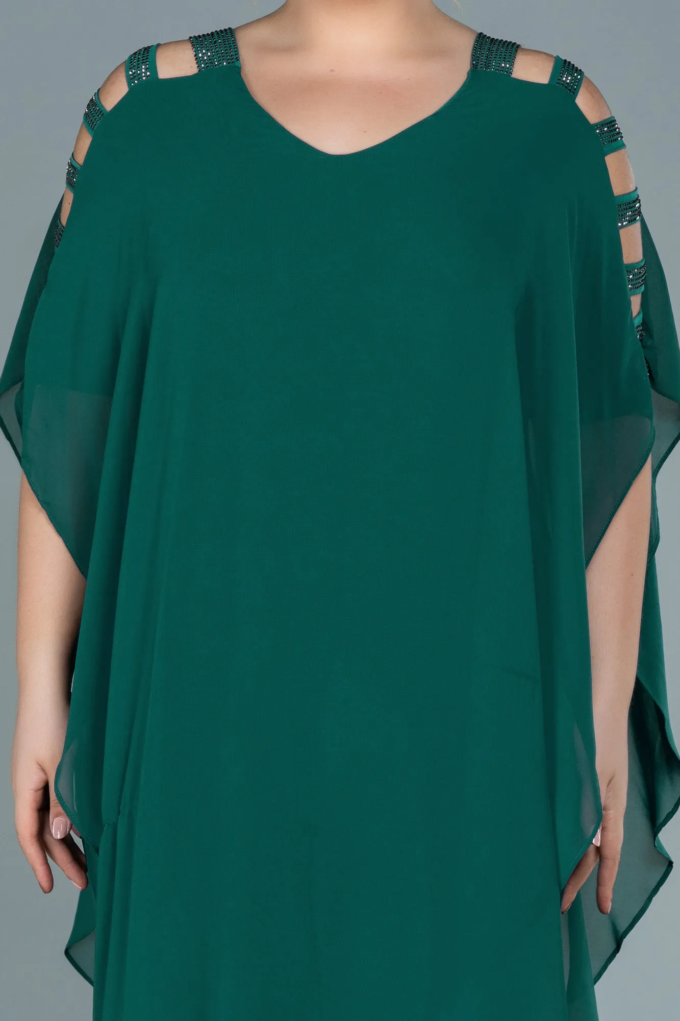 Emerald Green-Chiffon Plus Size Evening Dress ABT080