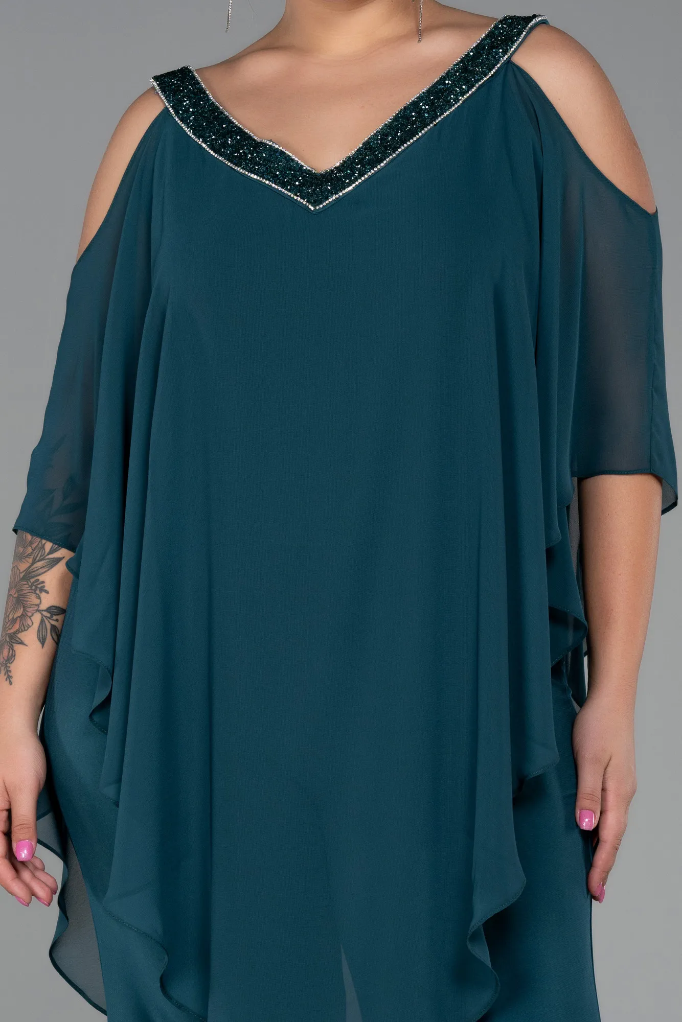 Emerald Green-Chiffon Plus Size Evening Dress ABT096