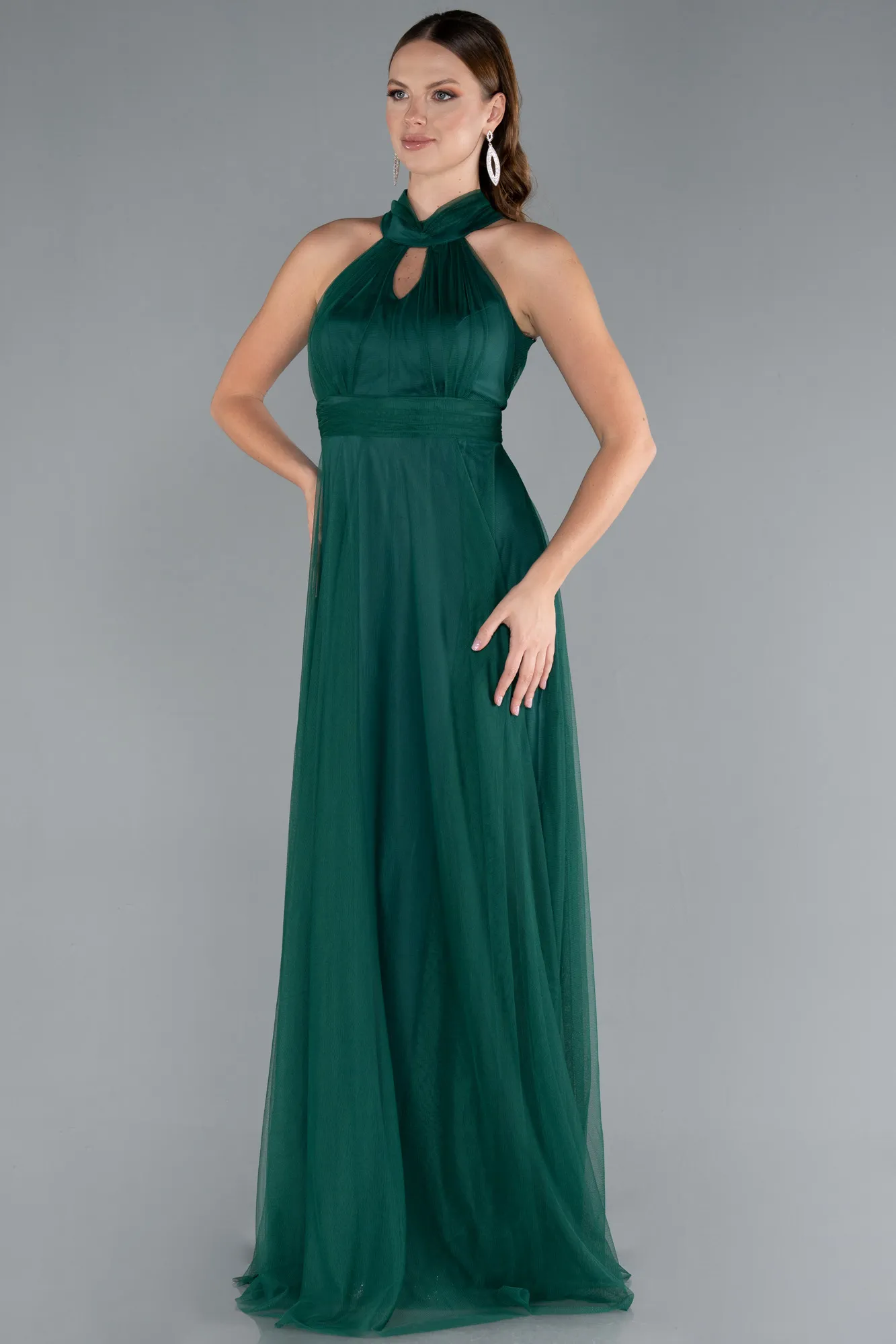 Emerald Green-Halter Neck Long Graduation Prom Dress ABU3252