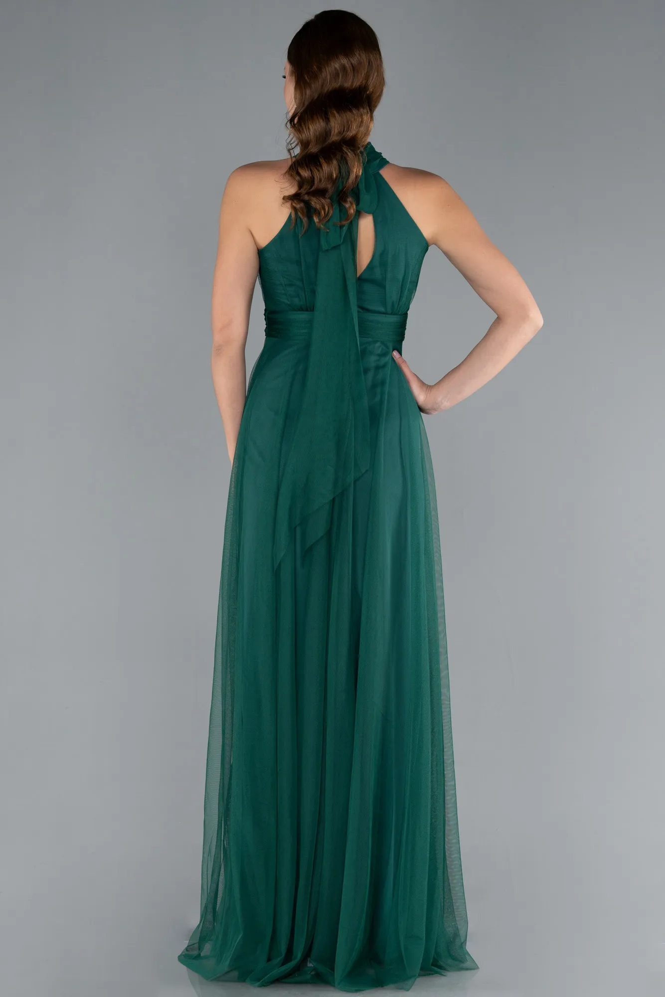 Emerald Green-Halter Neck Long Graduation Prom Dress ABU3252