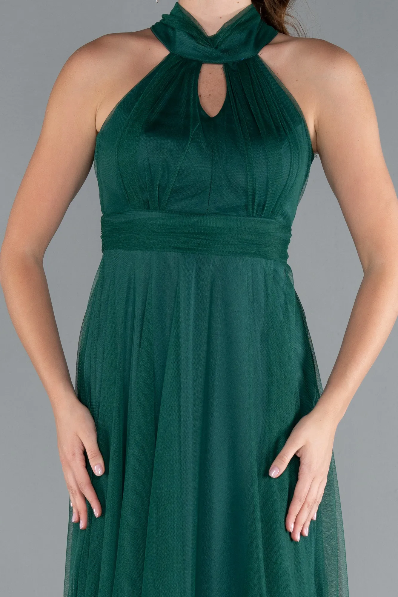 Emerald Green-Halter Neck Long Graduation Prom Dress ABU3252