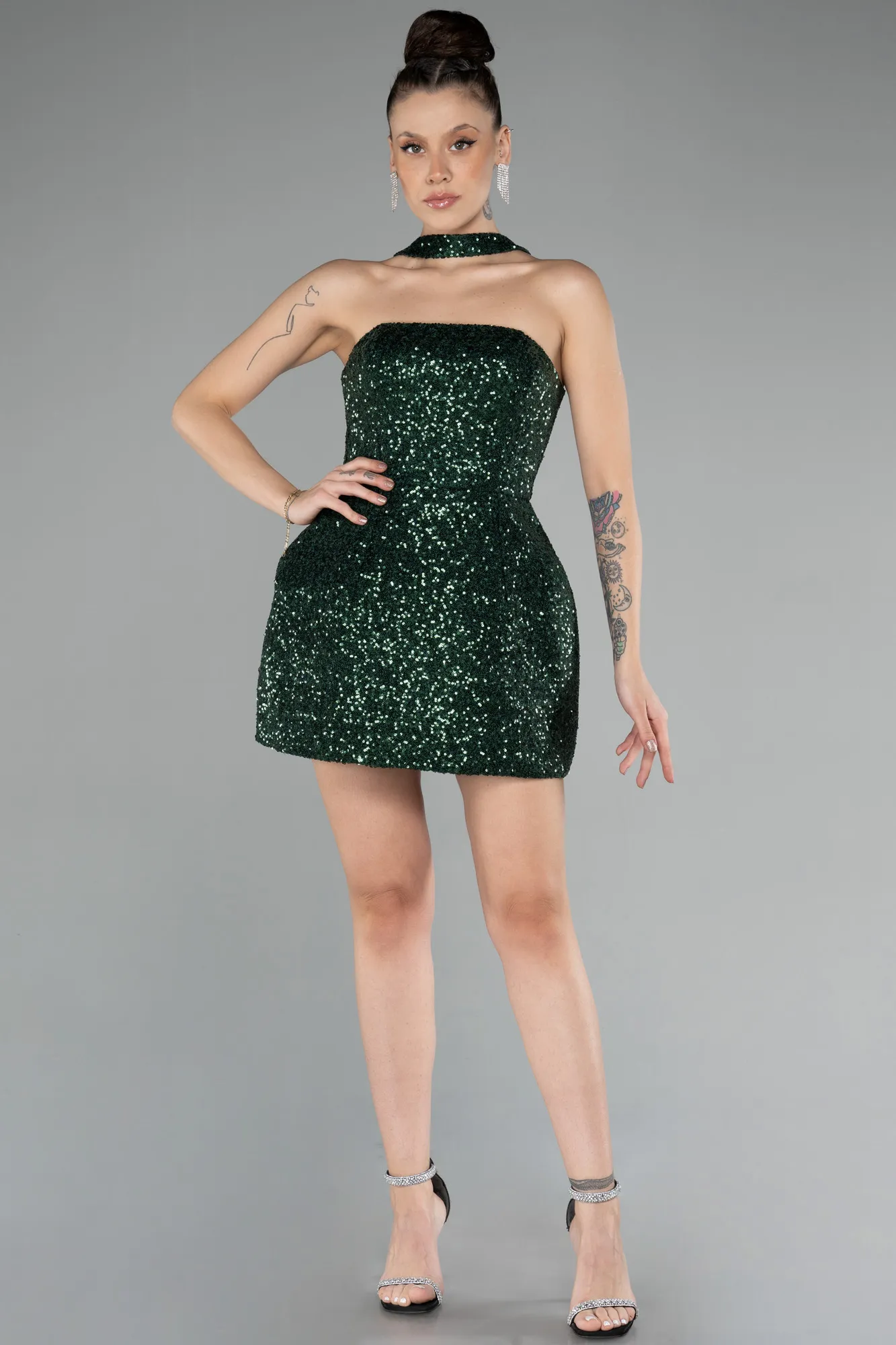 Emerald Green-Halter Neck Mini Sequin Party Dress ABK2201