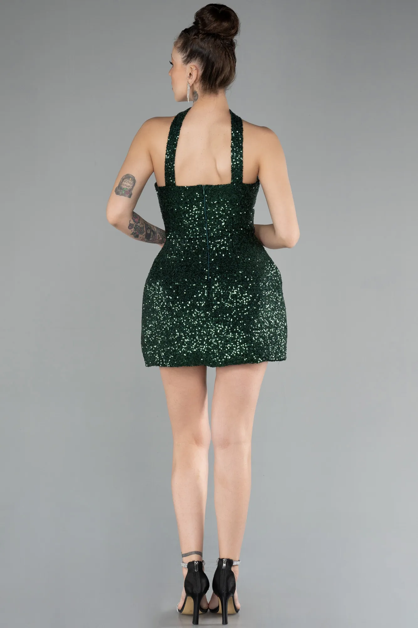 Emerald Green-Halter Neck Mini Sequin Party Dress ABK2201