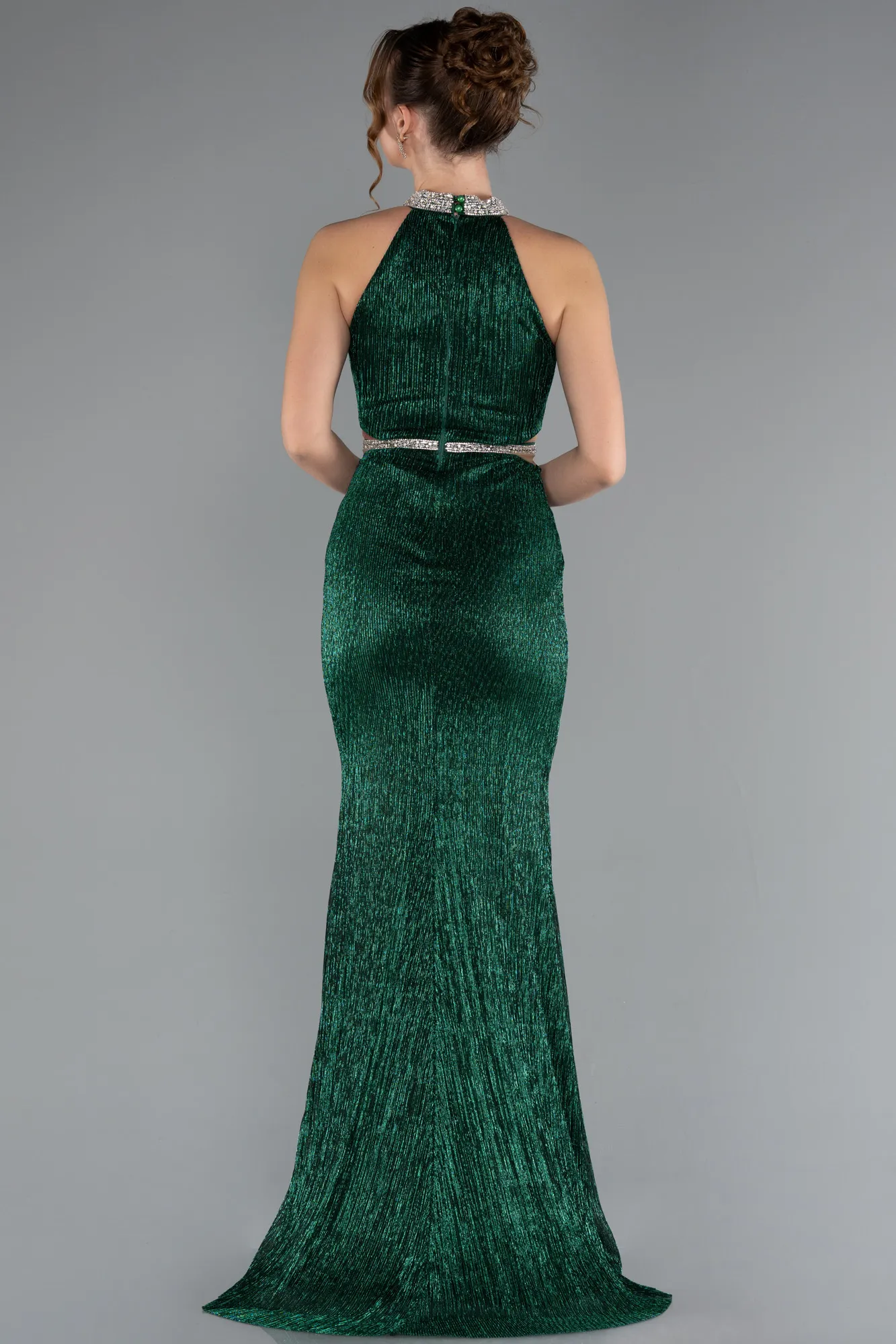 Emerald Green-Halter Neck Slit Long Evening Gown ABU4324