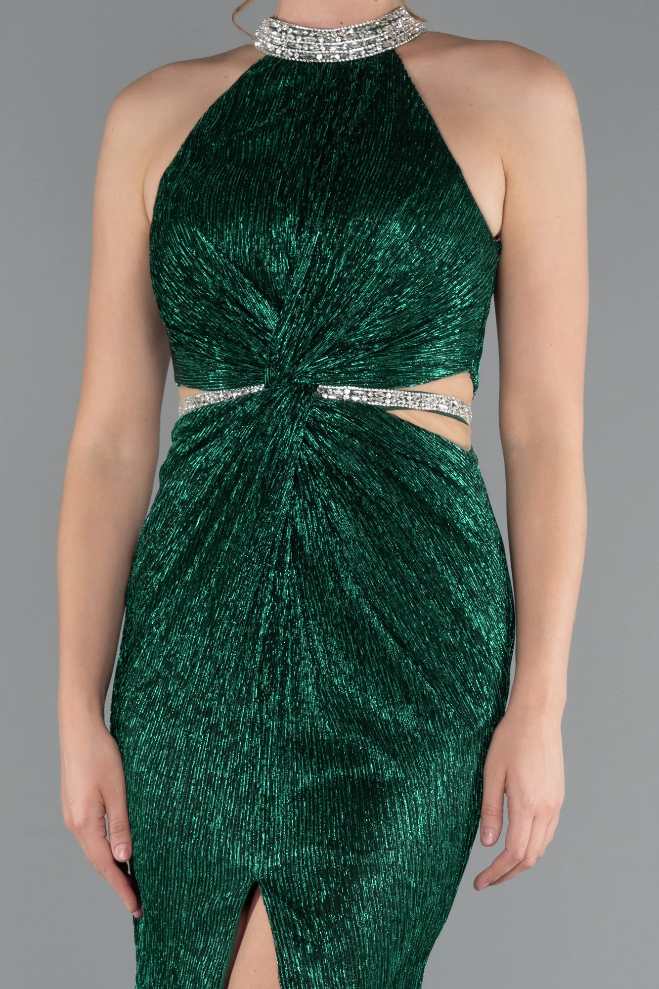 Emerald Green-Halter Neck Slit Long Evening Gown ABU4324