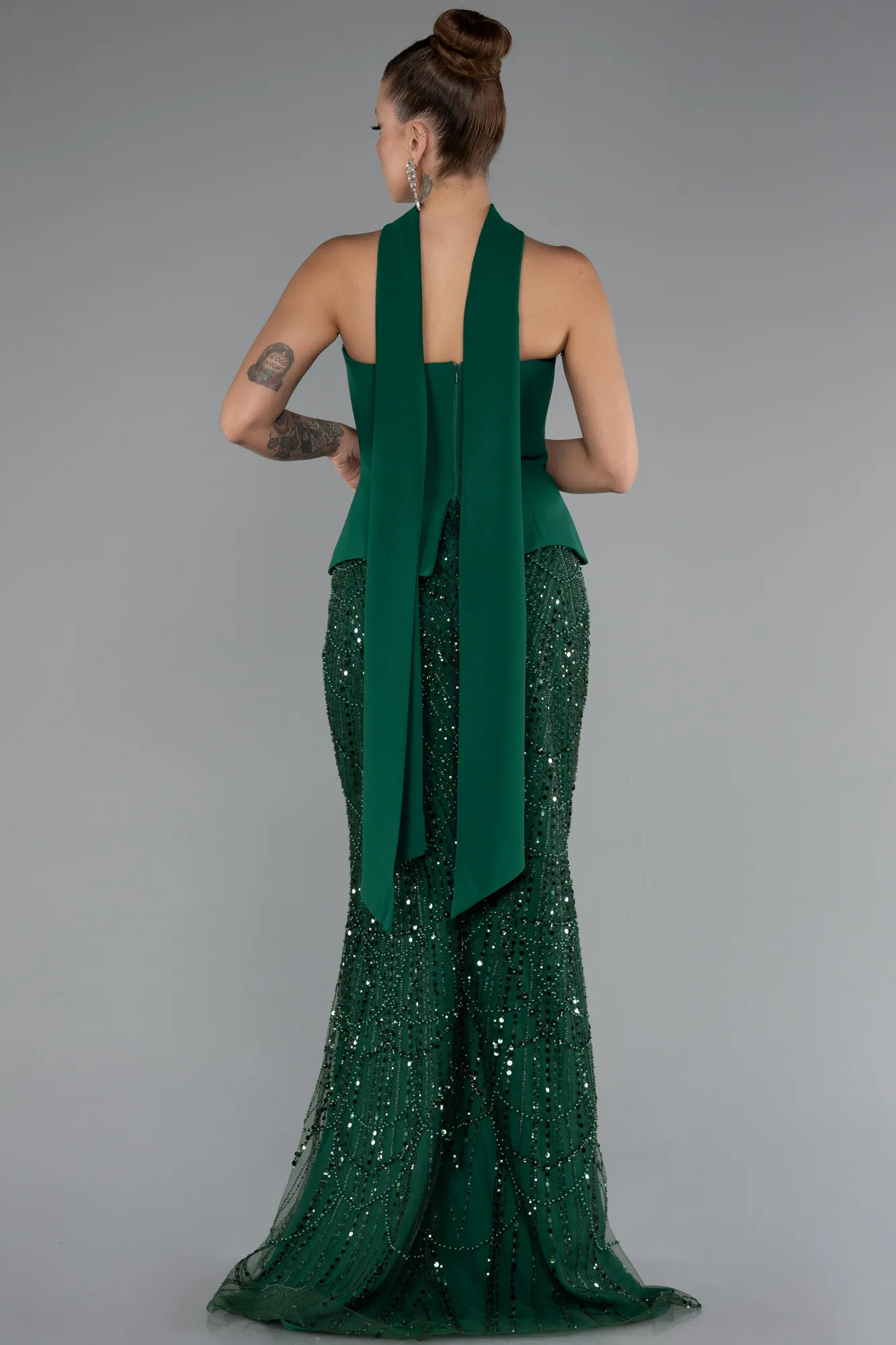 Emerald Green-Long Beaded Evening Dress ABU5131