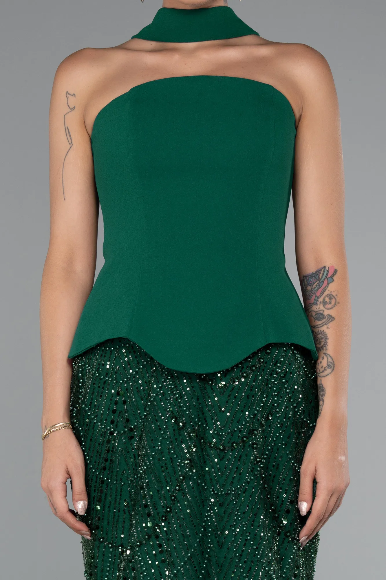 Emerald Green-Long Beaded Evening Dress ABU5131