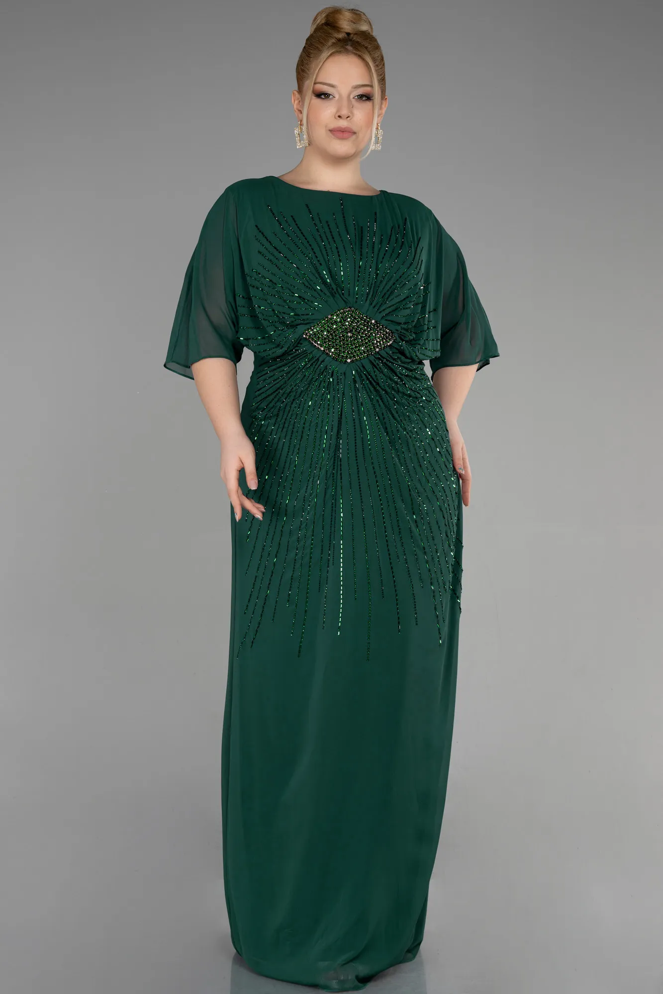 Emerald Green-Long Chiffon Designer Plus Size Gowns ABU3651