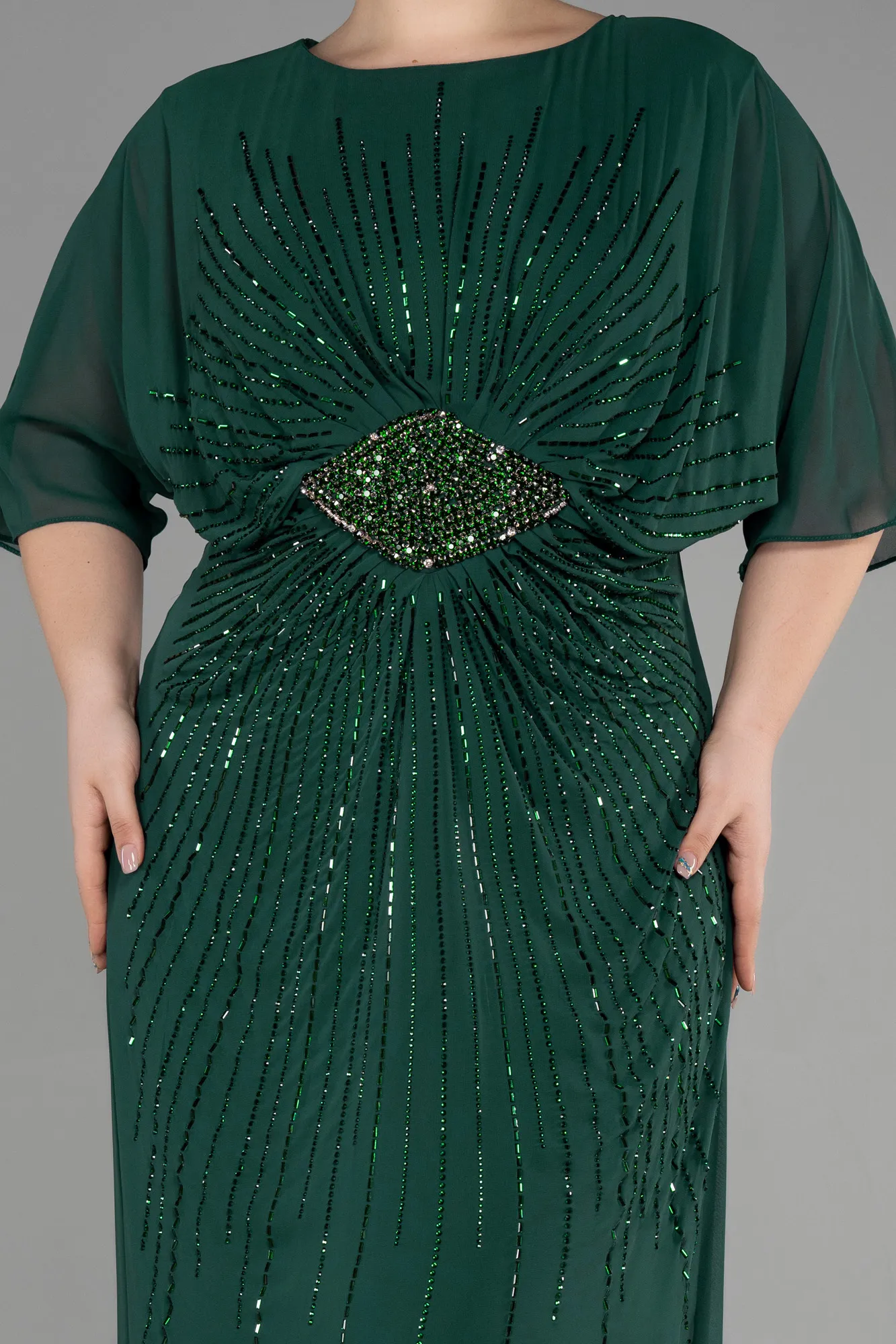 Emerald Green-Long Chiffon Designer Plus Size Gowns ABU3651