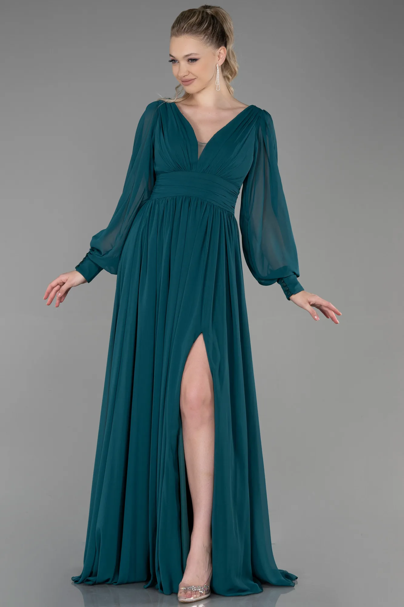 Emerald Green-Long Chiffon Evening Dress ABU1702