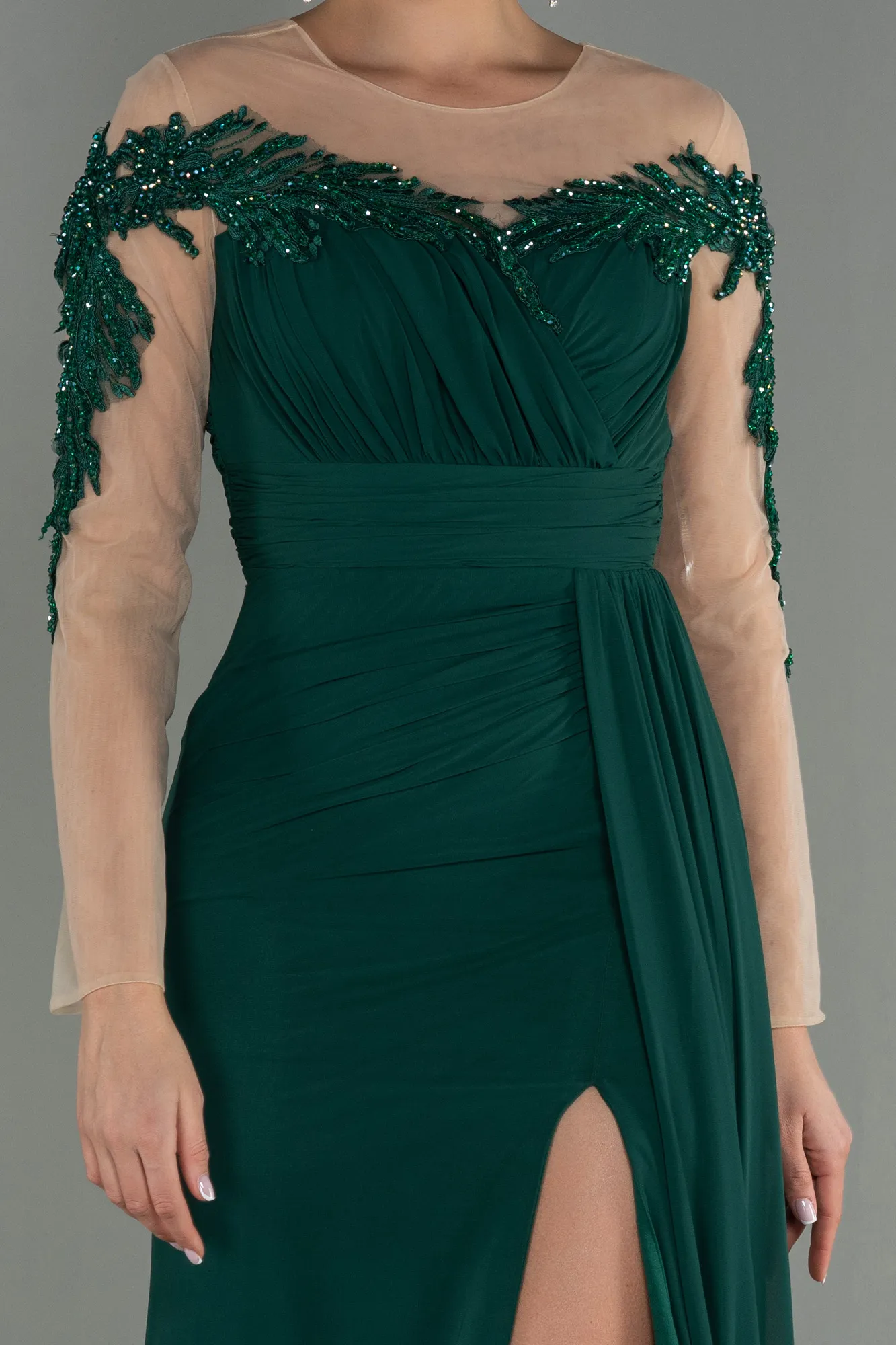 Emerald Green-Long Chiffon Evening Dress ABU3012
