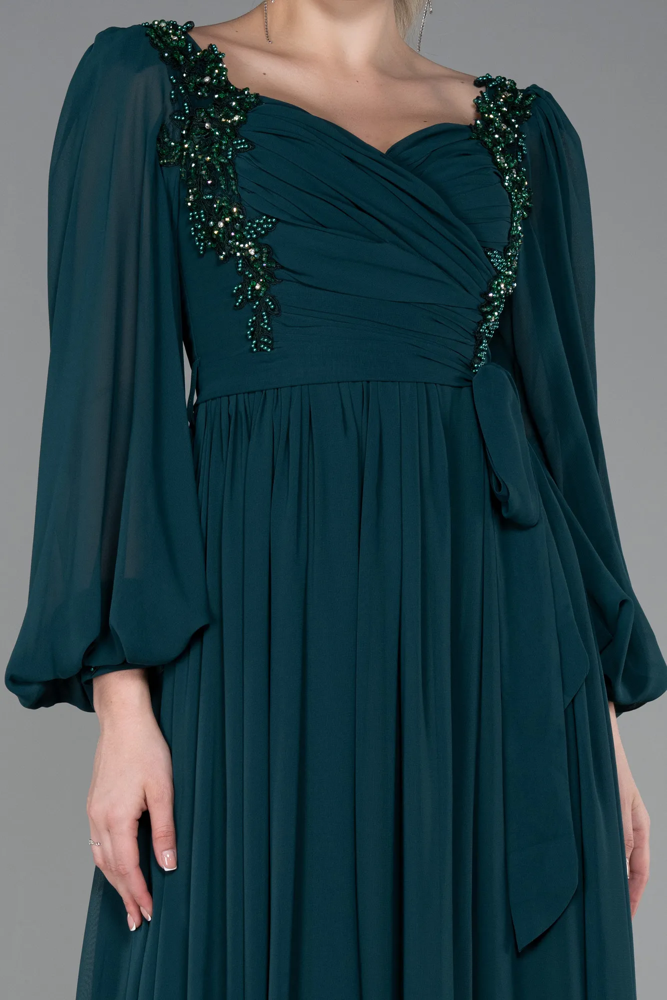 Emerald Green-Long Chiffon Evening Dress ABU3243