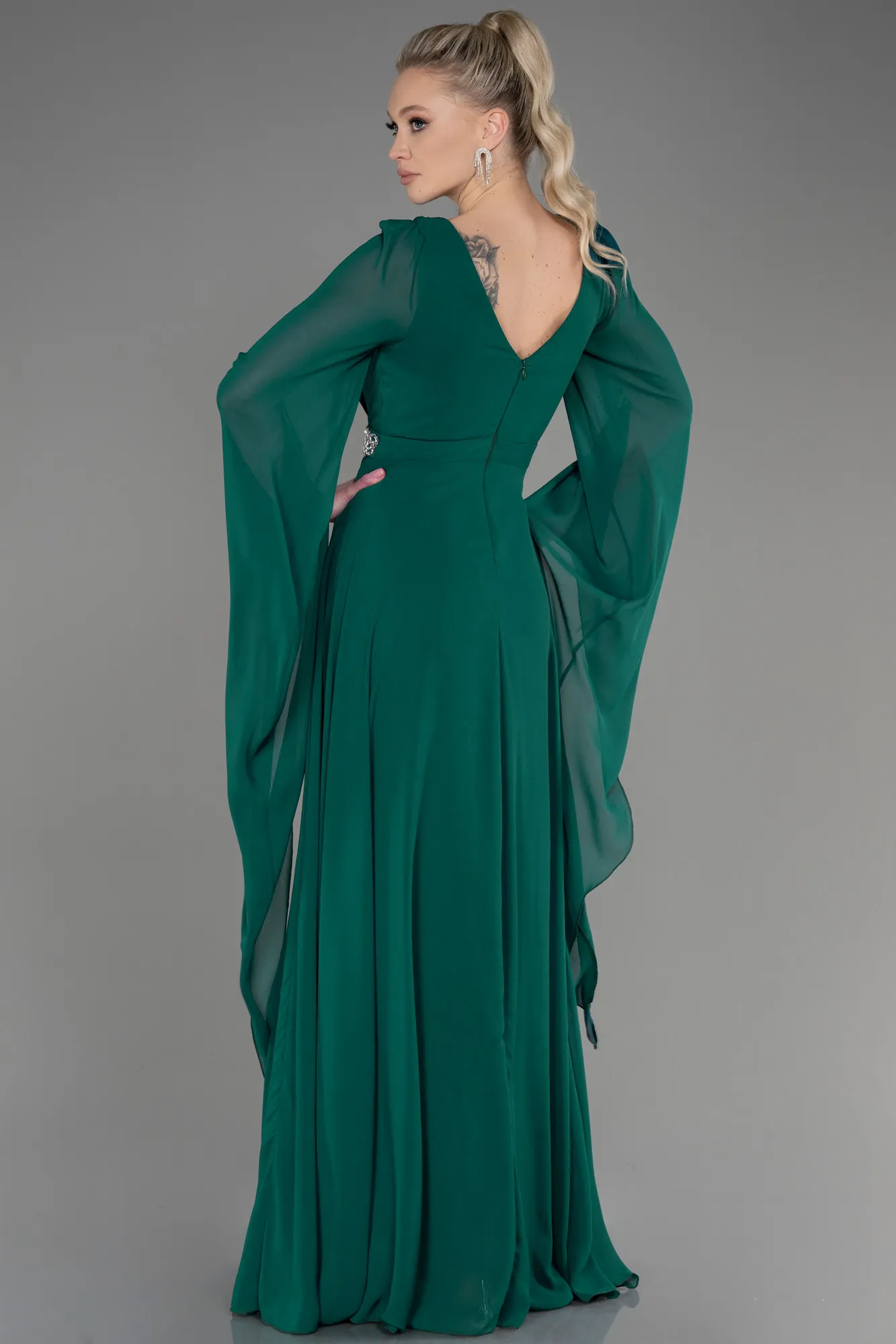 Emerald Green-Long Chiffon Evening Dress ABU3541