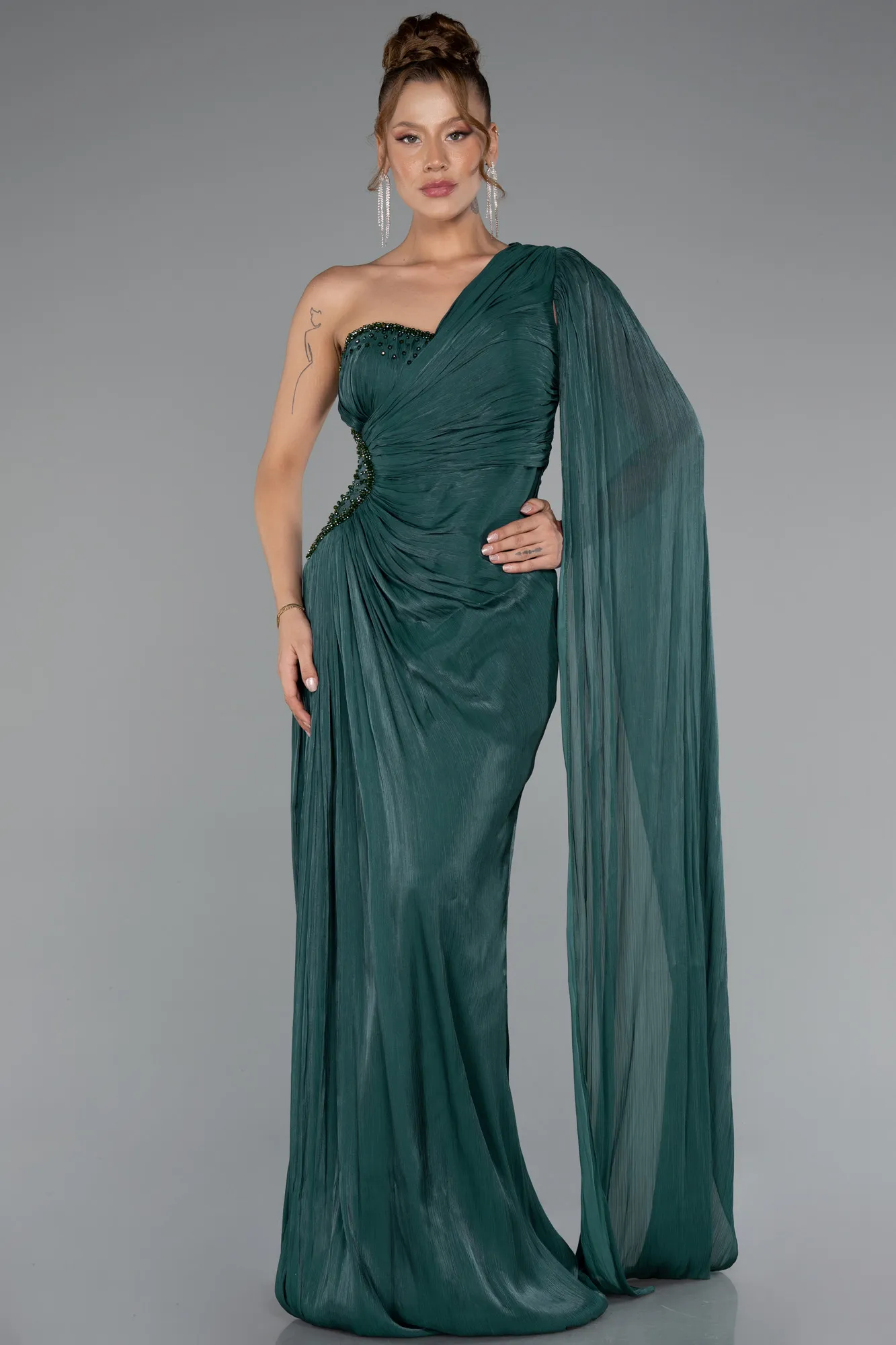 Emerald Green-Long Chiffon Evening Dress ABU4978