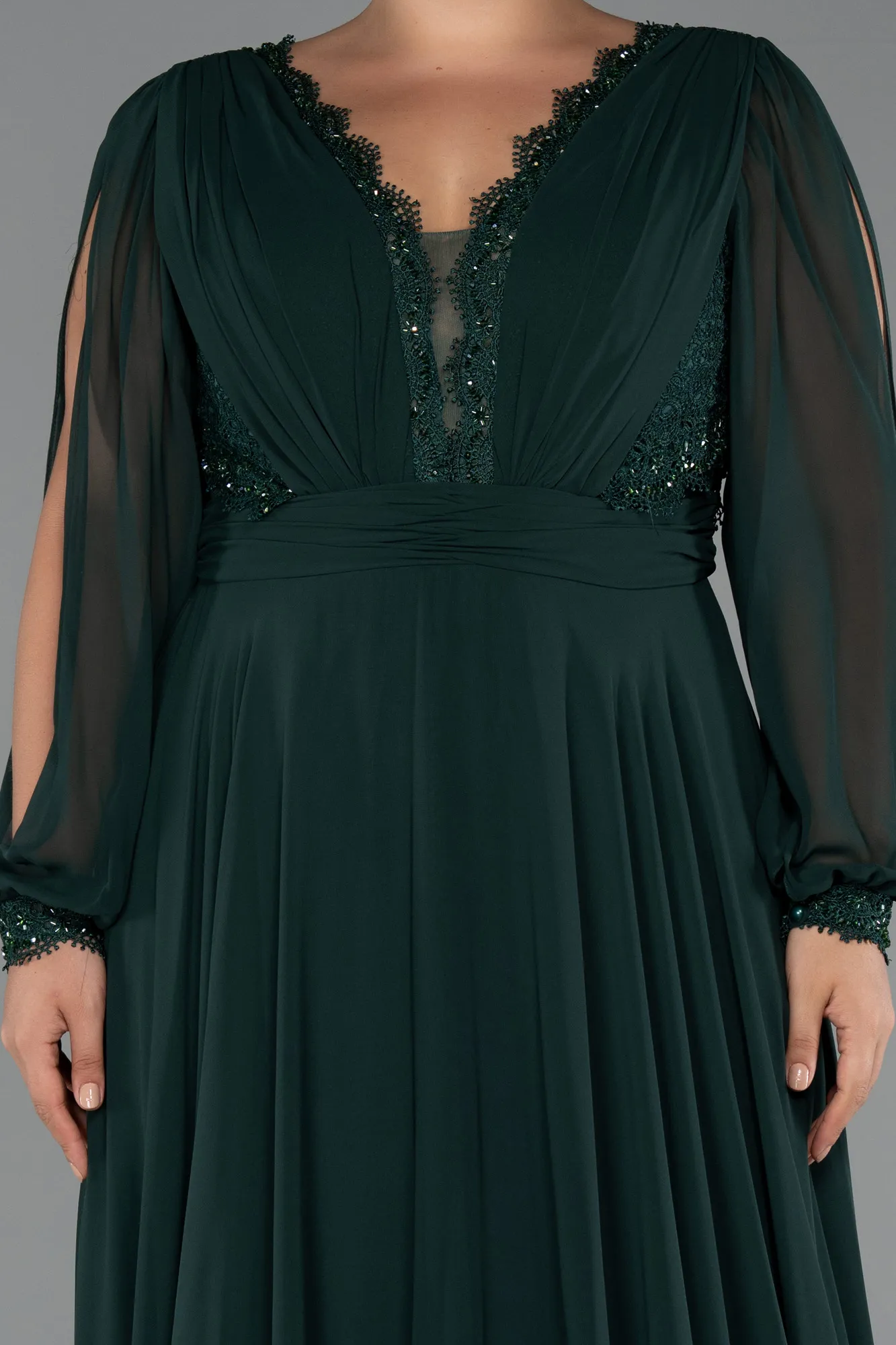 Emerald Green-Long Chiffon Formal Plus Size Dress ABU5276