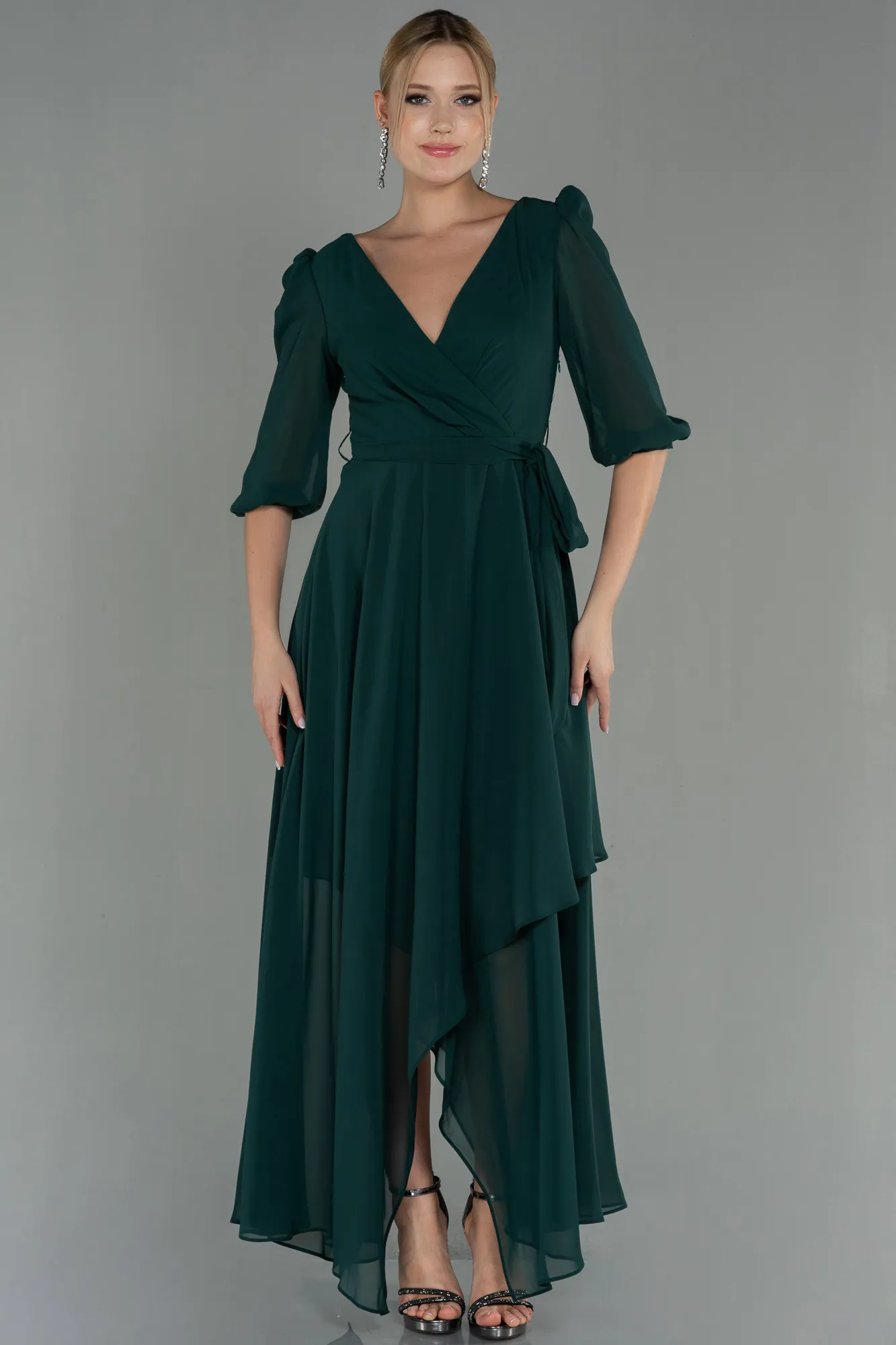 Emerald Green-Long Chiffon Invitation Dress ABU1729