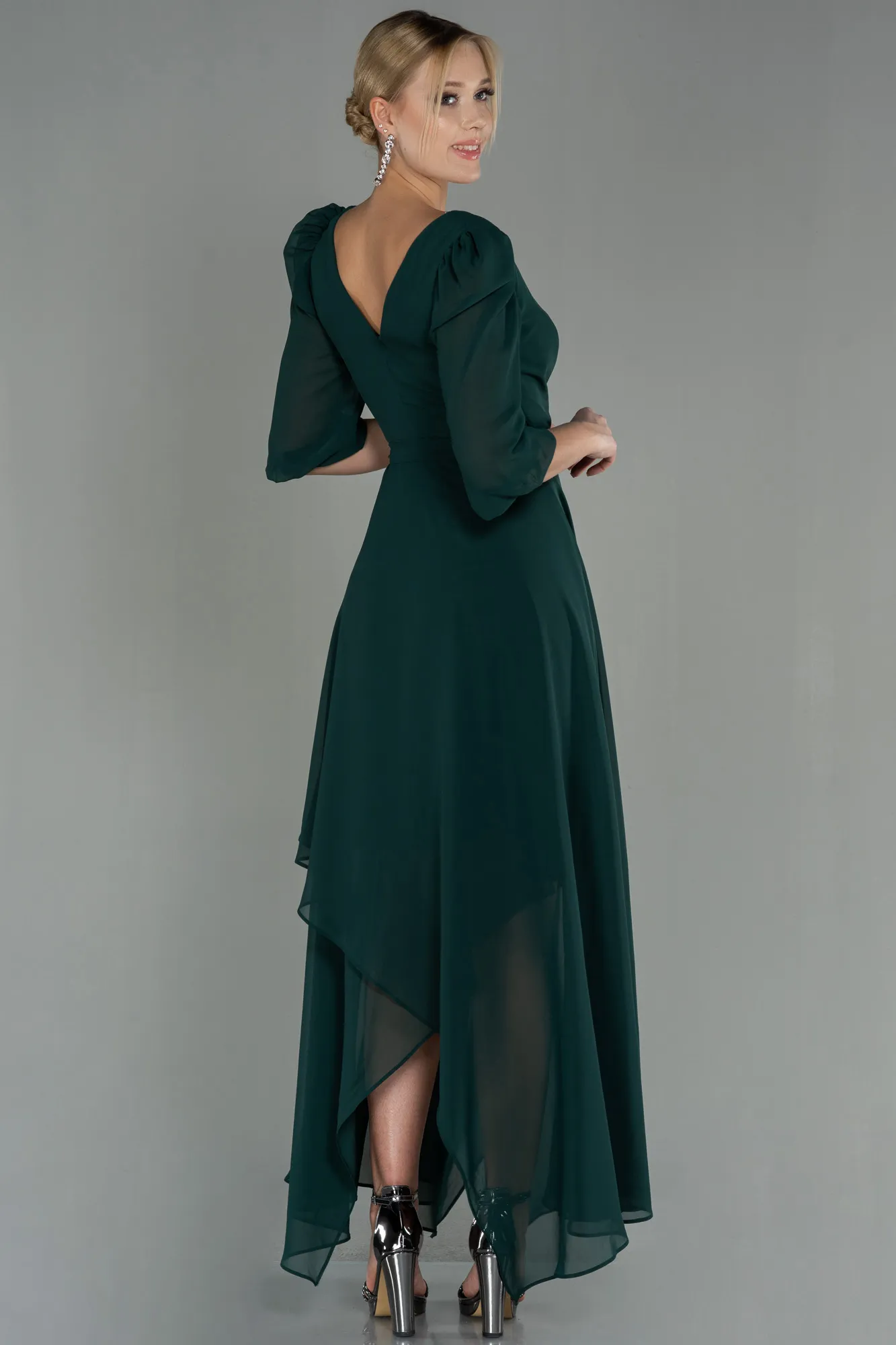 Emerald Green-Long Chiffon Invitation Dress ABU1729