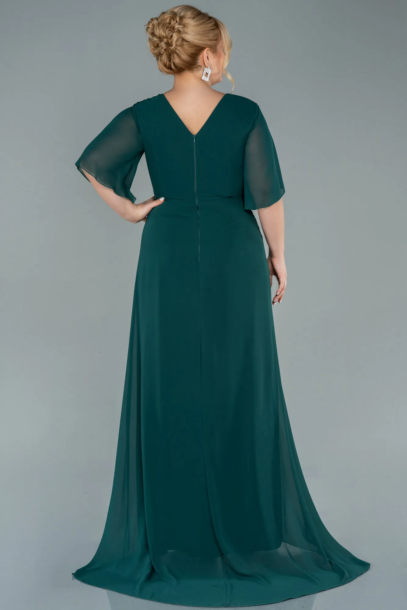 Emerald Green-Long Chiffon Oversized Evening Dress ABU2748