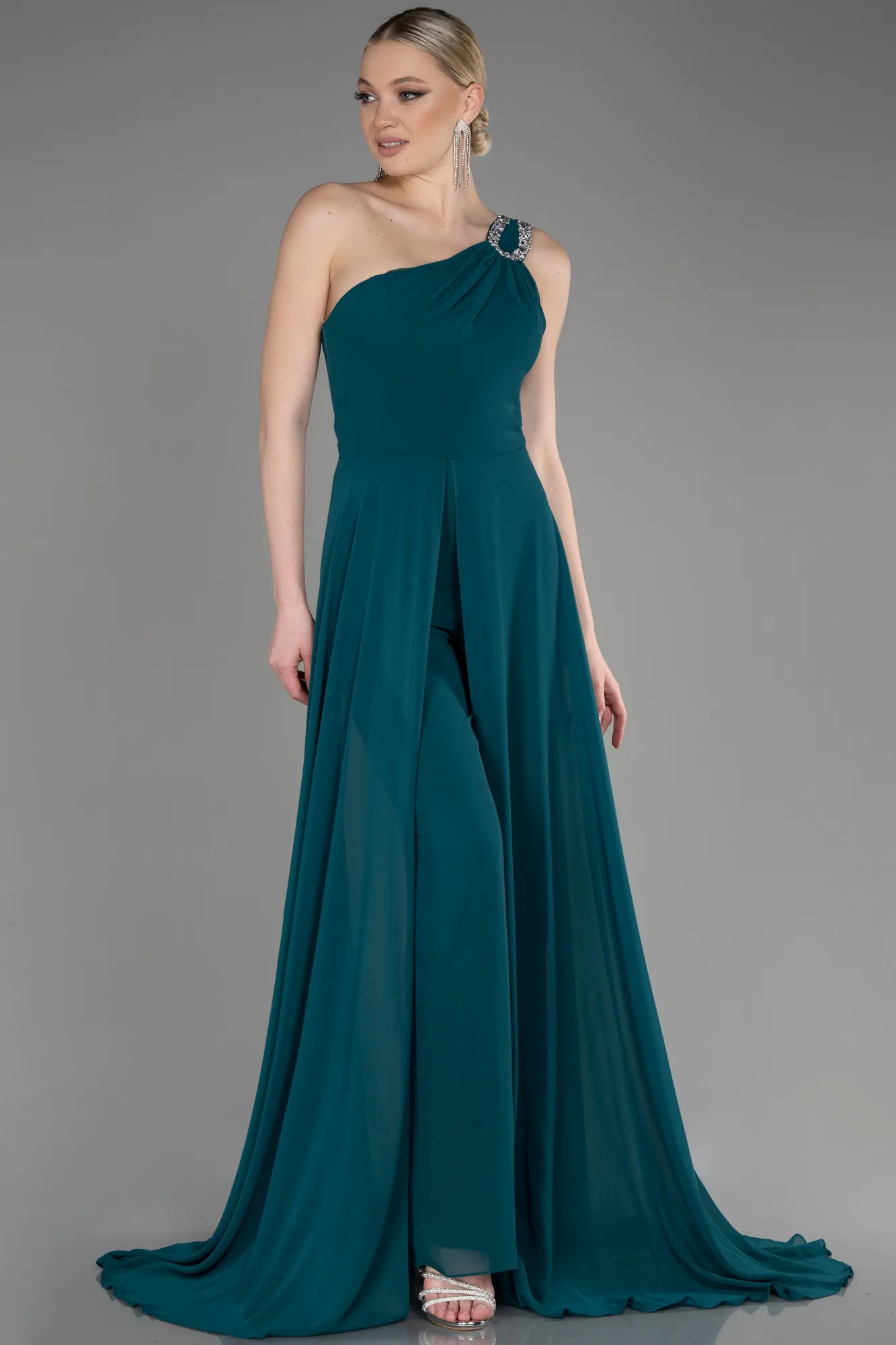 Emerald Green-Long Chiffon Party Evening Jumpsuit ABT116