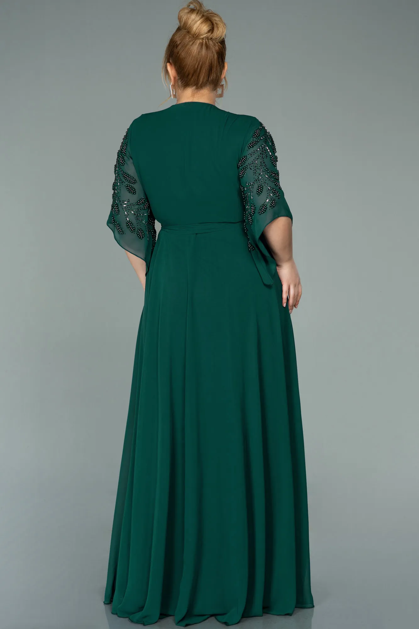 Emerald Green-Long Chiffon Plus Size Evening Dress ABU2071