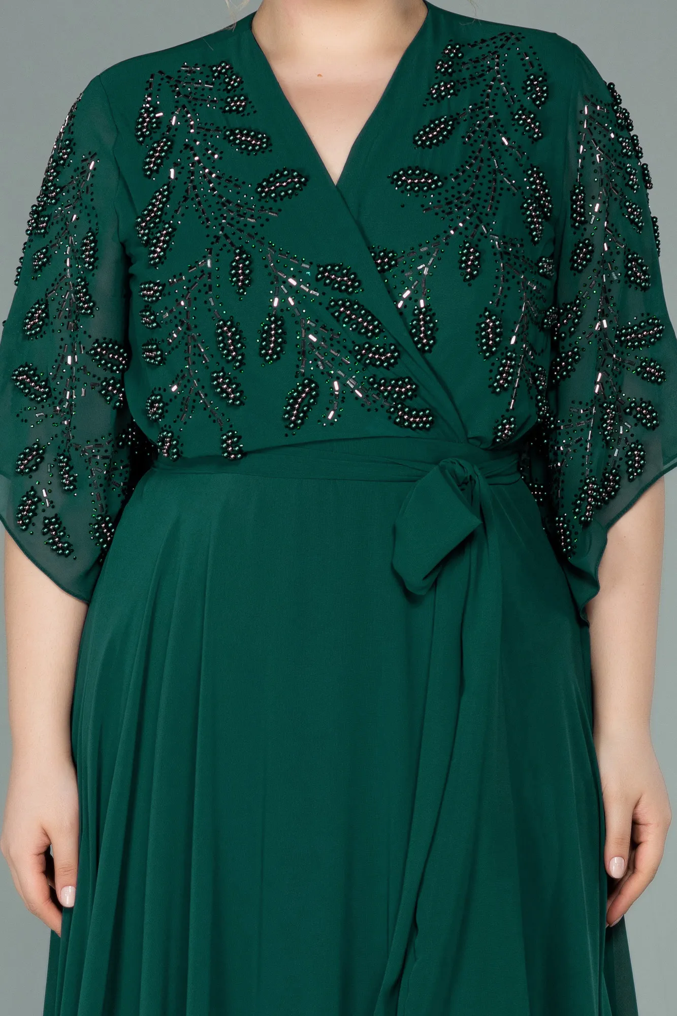 Emerald Green-Long Chiffon Plus Size Evening Dress ABU2071