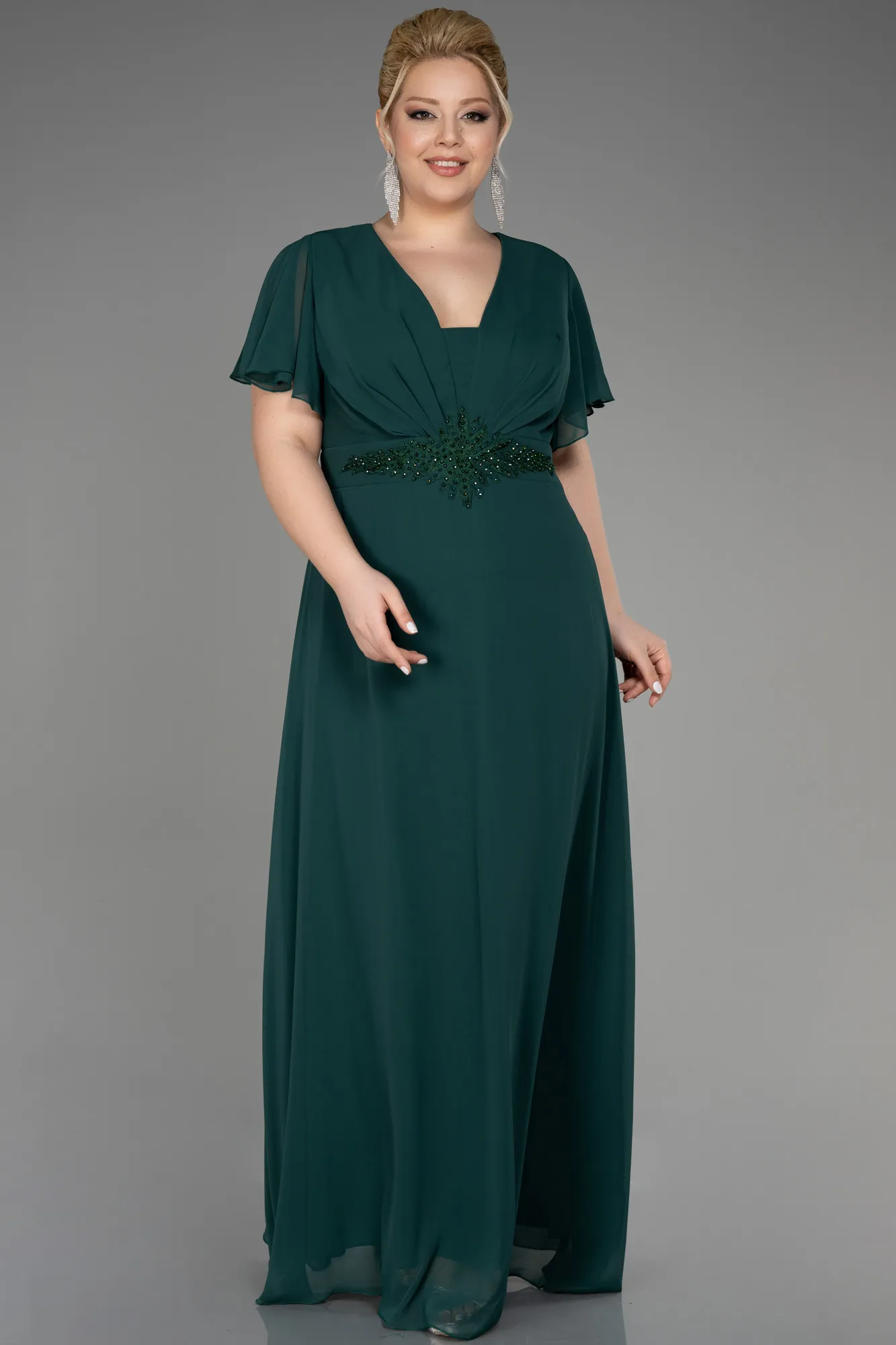 Emerald Green-Long Chiffon Plus Size Evening Dress ABU2308
