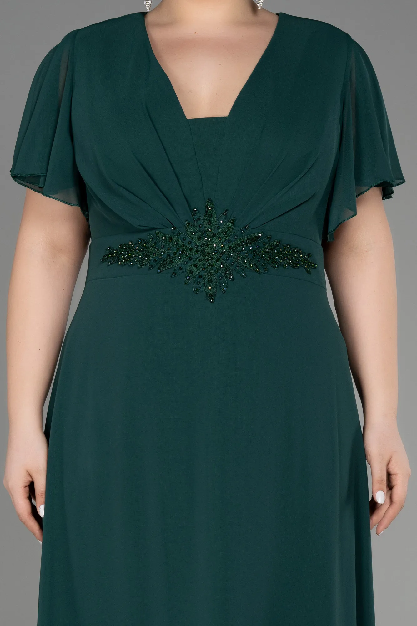 Emerald Green-Long Chiffon Plus Size Evening Dress ABU2308