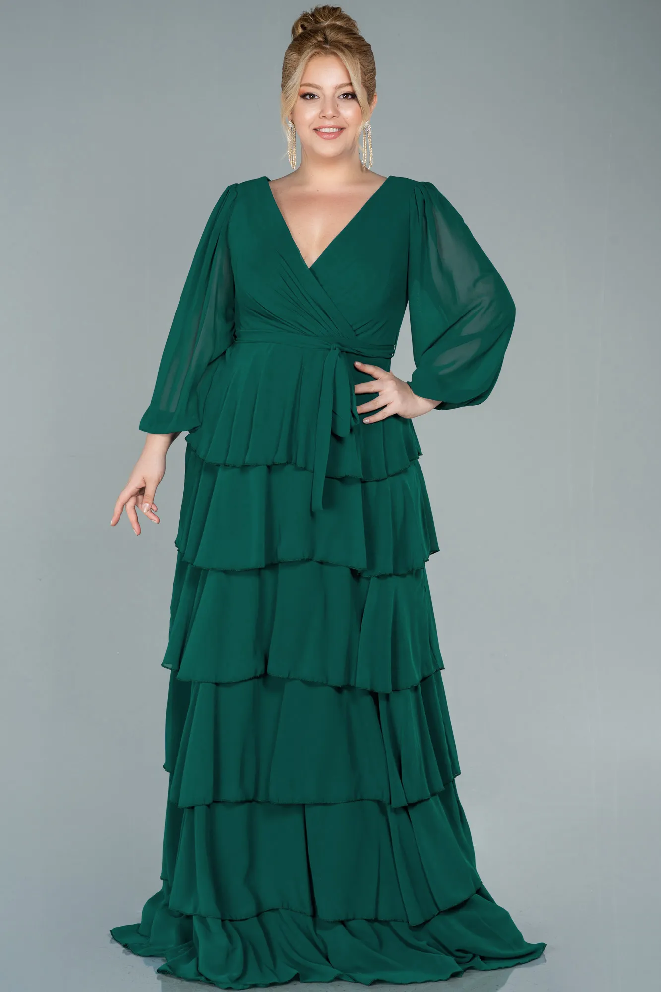 Emerald Green-Long Chiffon Plus Size Evening Dress ABU2325