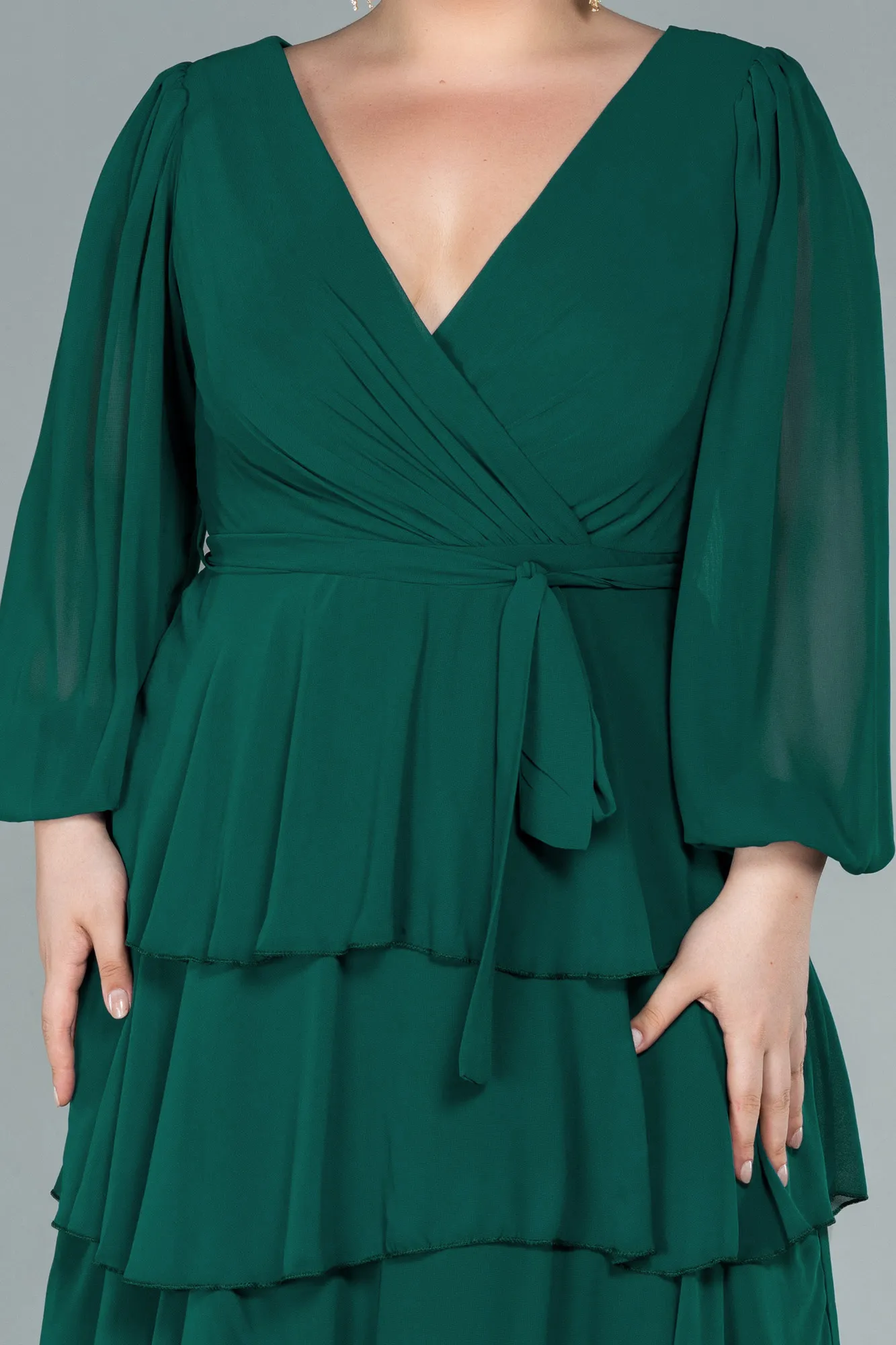 Emerald Green-Long Chiffon Plus Size Evening Dress ABU2325