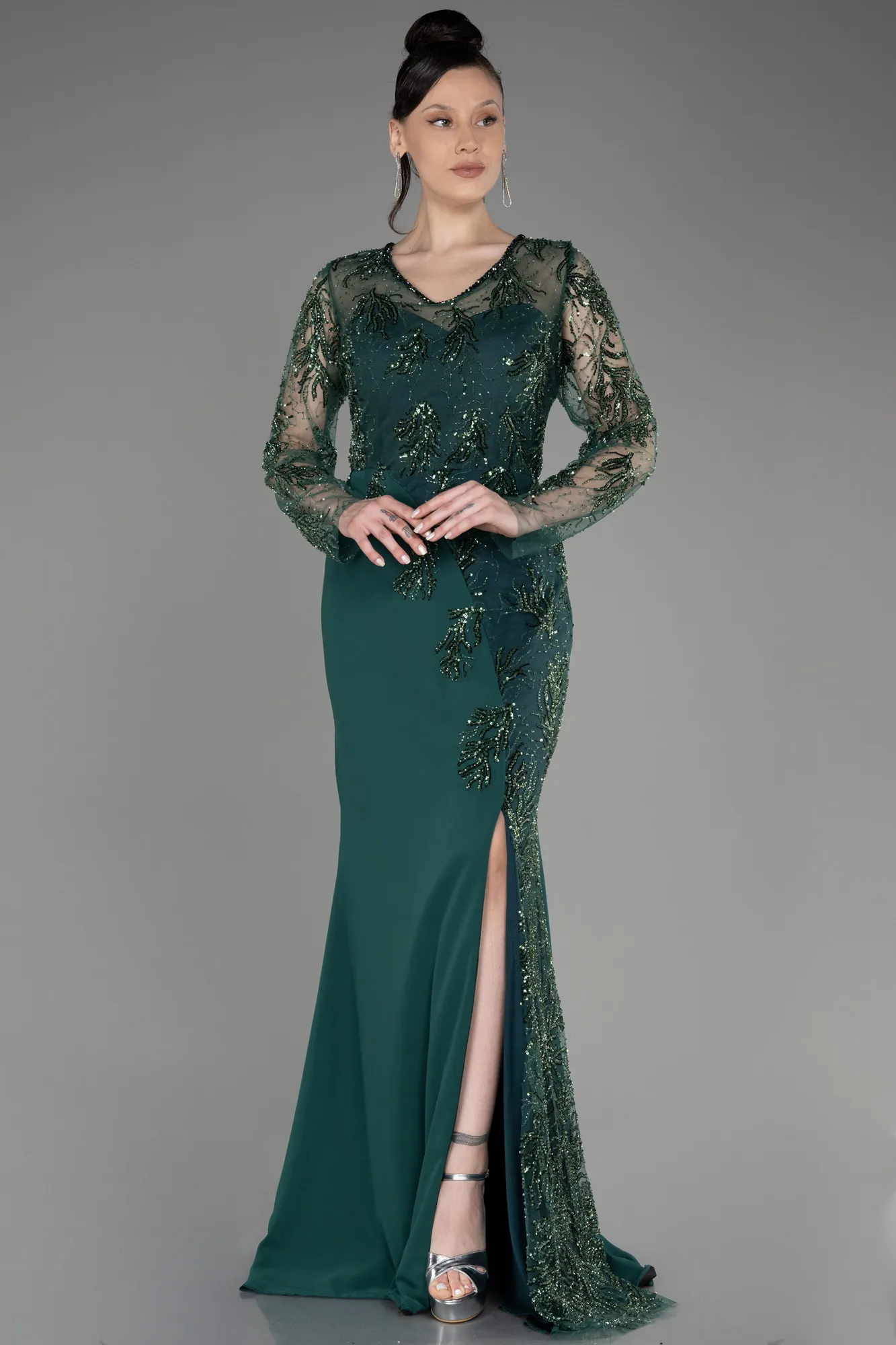 Emerald Green-Long Chiffon Plus Size Evening Dress ABU2572