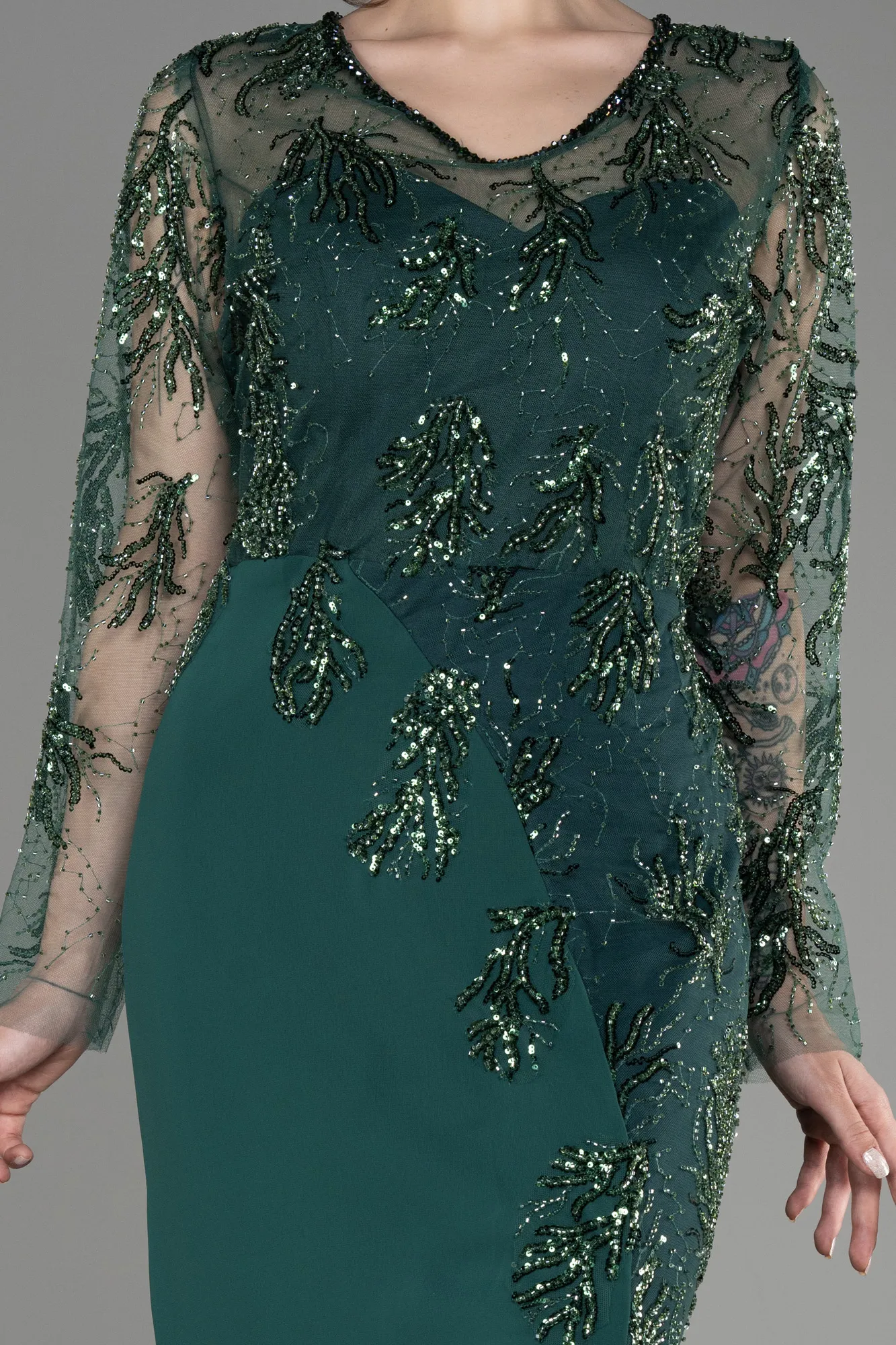 Emerald Green-Long Chiffon Plus Size Evening Dress ABU2572