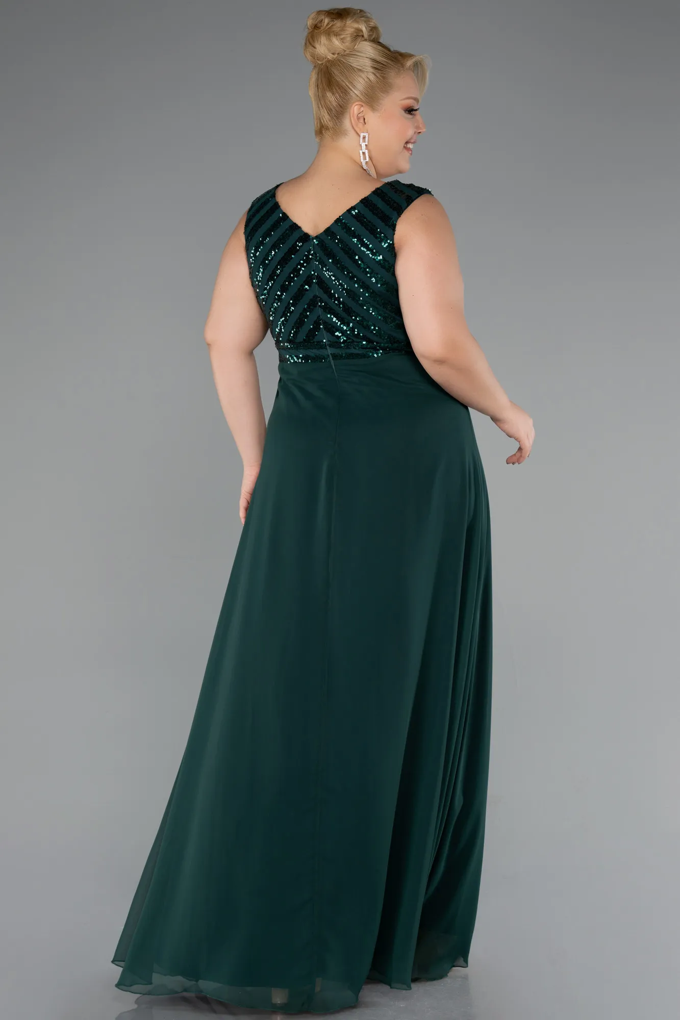 Emerald Green-Long Chiffon Plus Size Evening Dress ABU2762