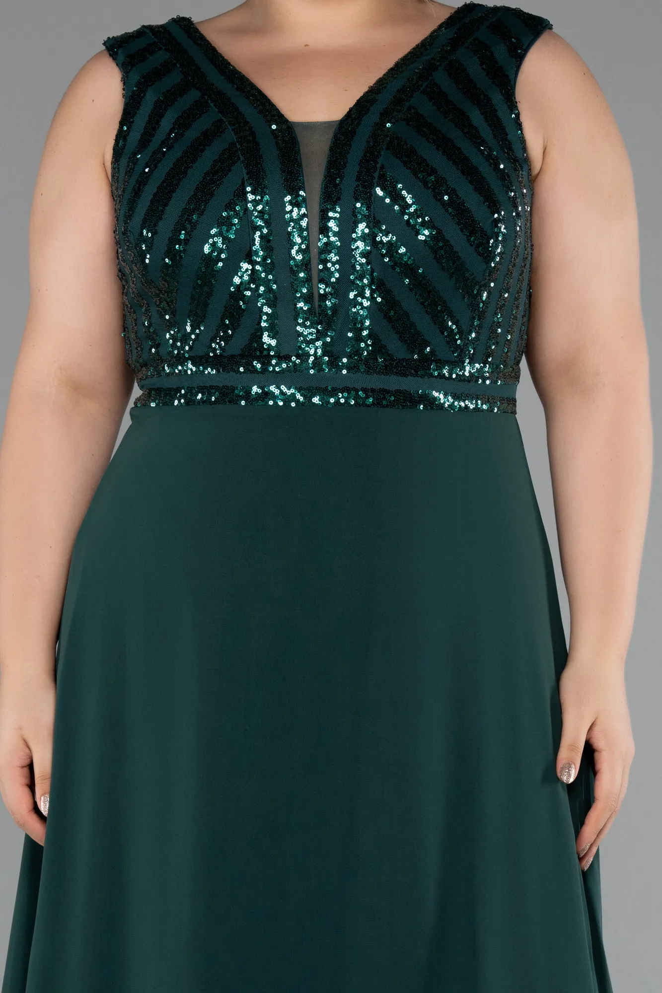 Emerald Green-Long Chiffon Plus Size Evening Dress ABU2762