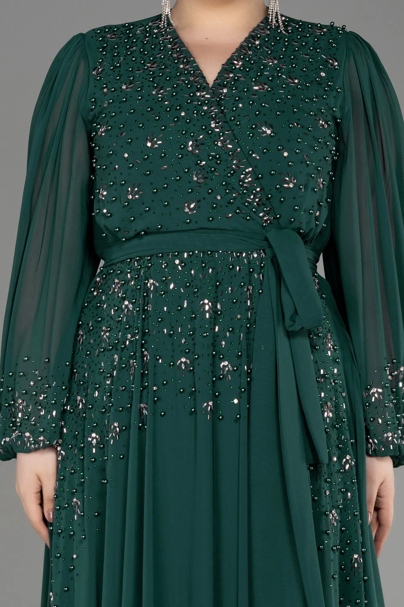 Emerald Green-Long Chiffon Plus Size Evening Dress ABU3075